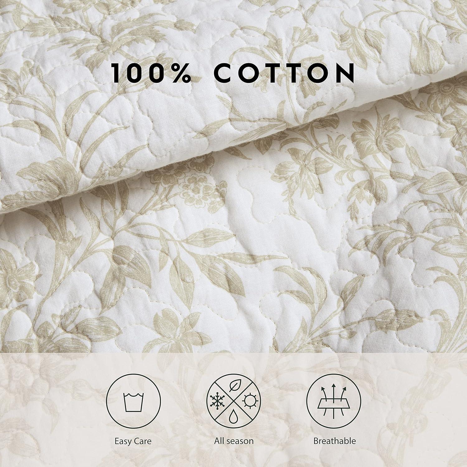 Twin Natural Cotton Reversible Quilt Set with Sham