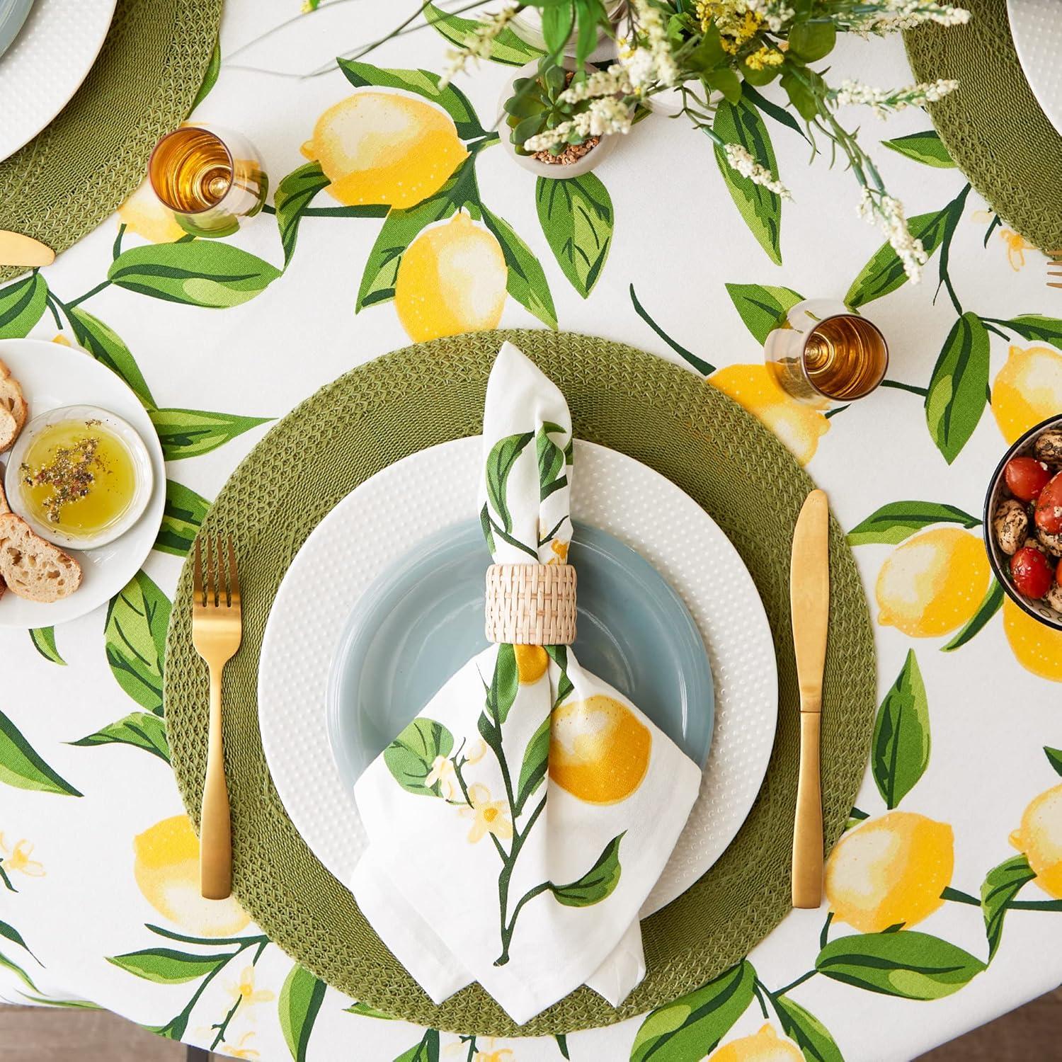 Colorful Floral Blossom Print Round Fabric Tablecloth