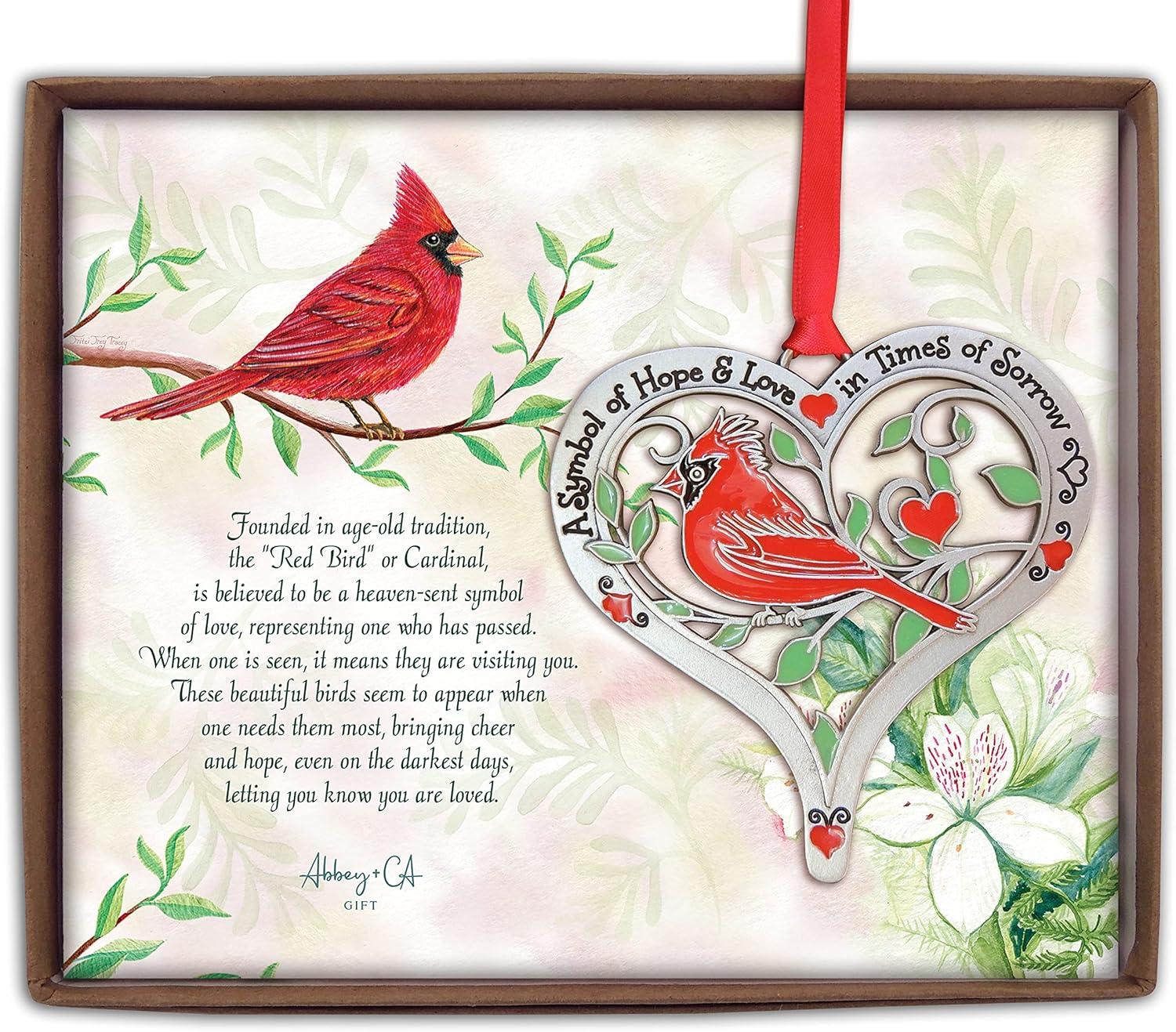 Pewter Heart Memorial Ornament with Red Cardinal and Epoxy