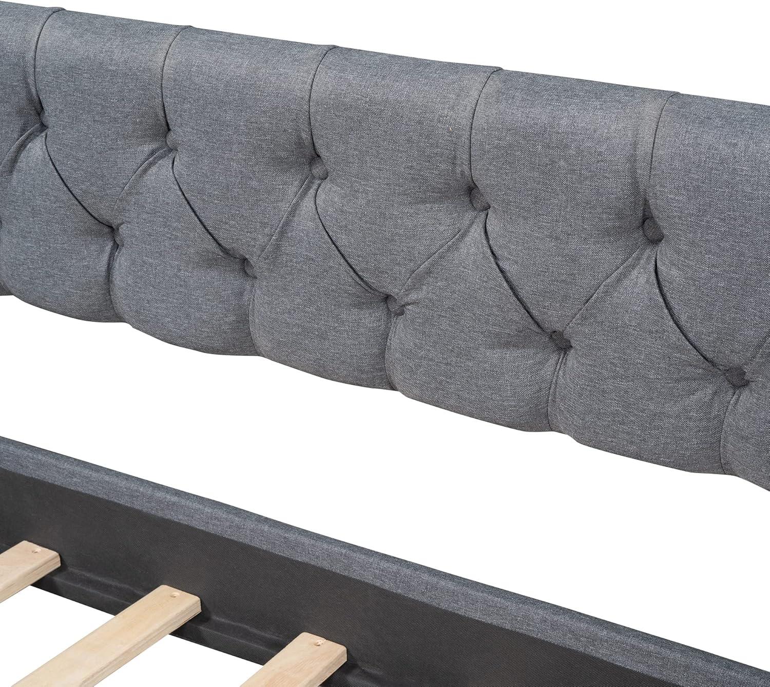 Streamdale Upholstered Twin Size daybed with Two Drawers, Wood Slat Support, Gray