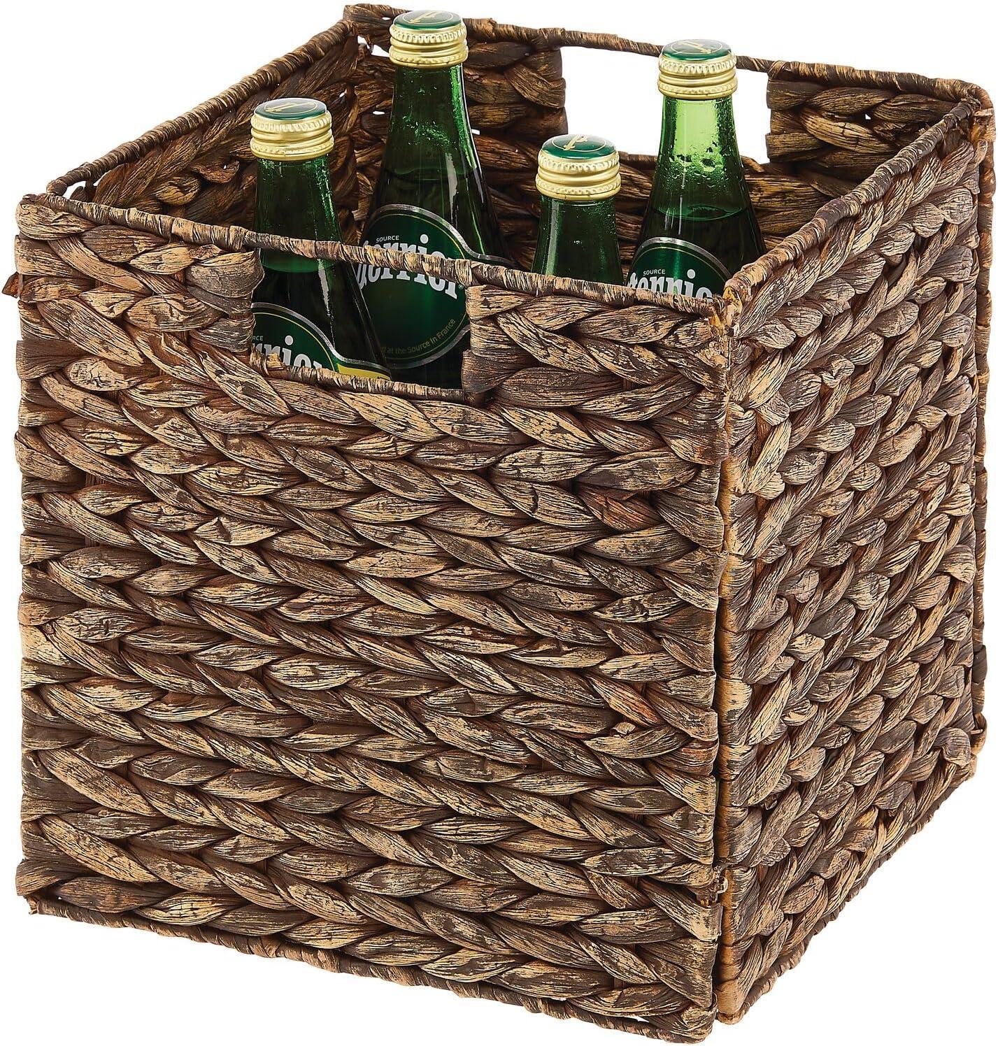 mDesign Woven Hyacinth Kitchen Storage Organizer Basket Bin, 8 Pack, Brown Wash