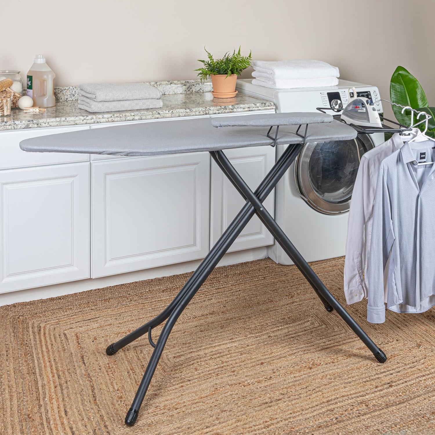 Household Essentials Wide Mega Ironing Board 4-Leg Matte Black Frame Gray Cover: Collapsible Metal, 59" x 18.75", 18.44 lbs