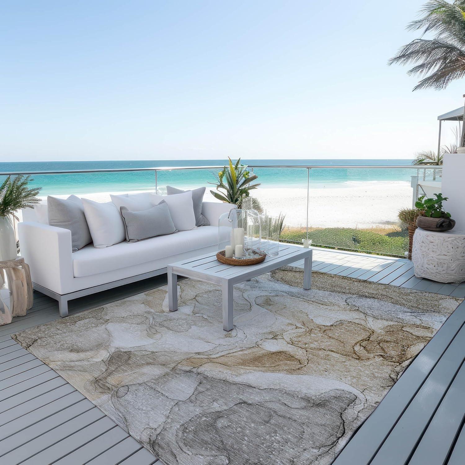 Addison Rugs Chantille ACN512 Beige 8' x 10 Indoor Outdoor Area Rug, Stain Resistant, Machine Washable, Non Shedding, Bedroom, Living Room, Dining Room, Kitchen Rug