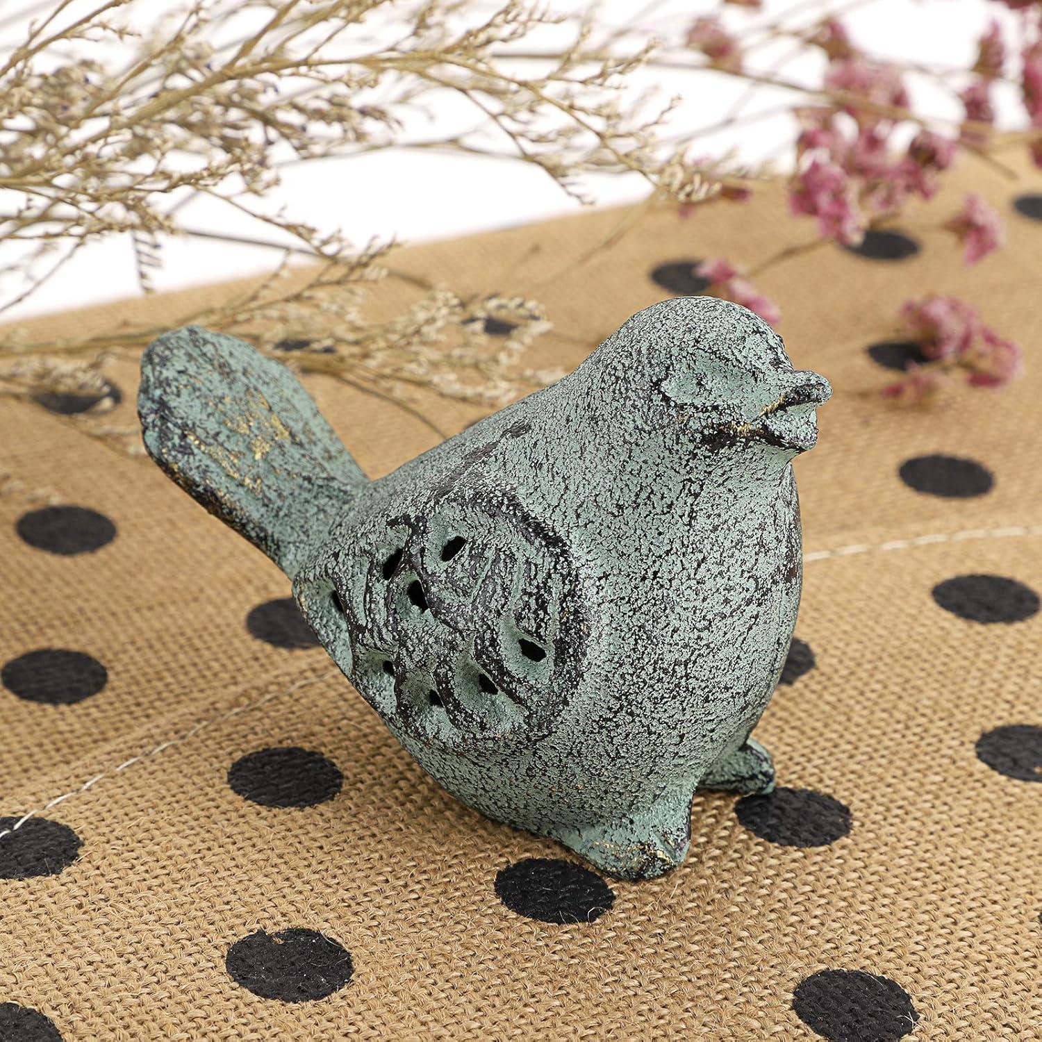 Green Cast Iron Hollow Carved Bird Sculptures Set