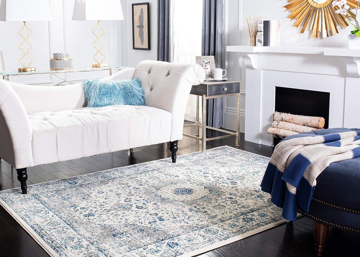 Evoke EVK220 Power Loomed Area Rug - Ivory/Grey - 6'7"x6'7" - Safavieh.