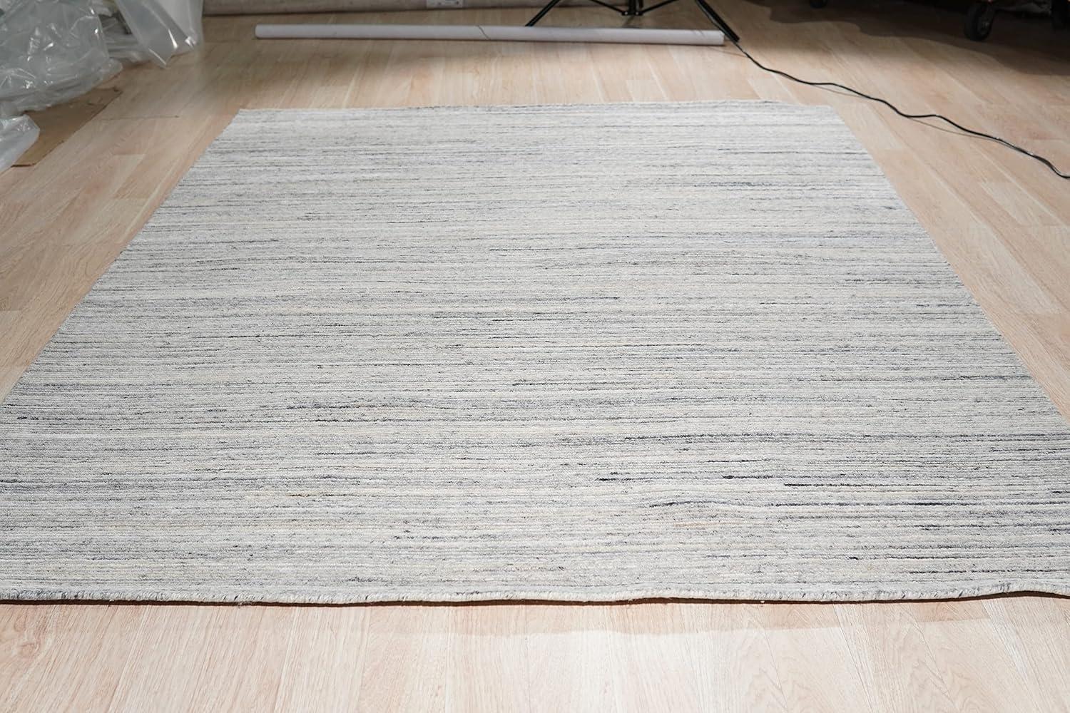 EORC Natural IVORY Hand-Knotted Wool Modern Lori Baft  Design Solid Color Rug