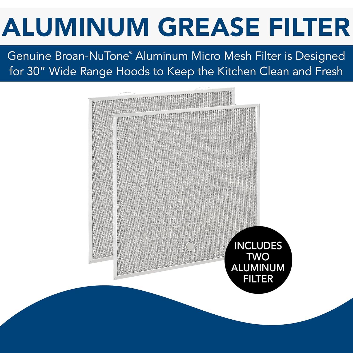 Broan-NuTone HPFAMM30 Replacement Micro Mesh Aluminum Grease Filters (C2) for 30 Range Hoods, (2-Pack)