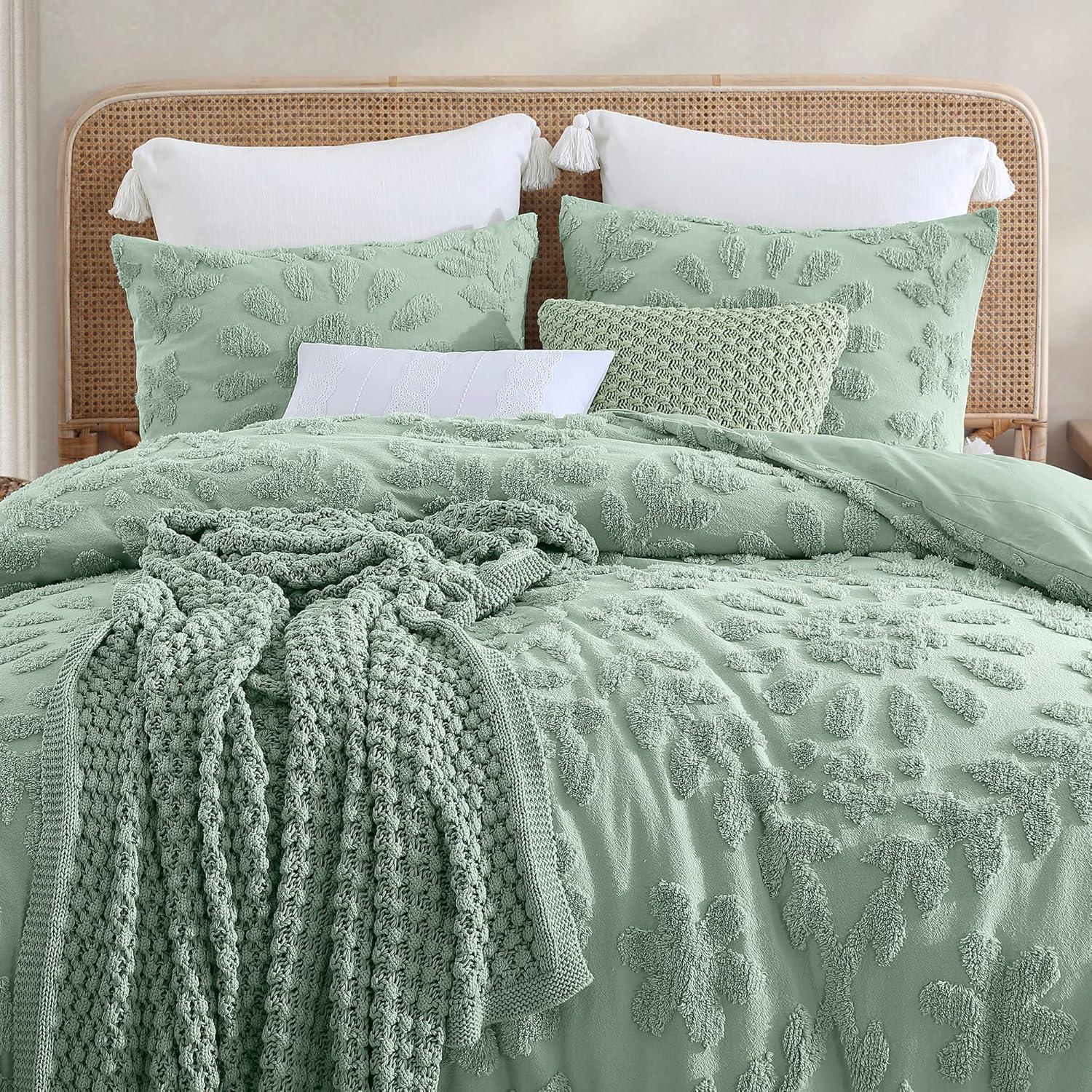 Sage Green Cotton Chenille Full/Queen Duvet Cover Set