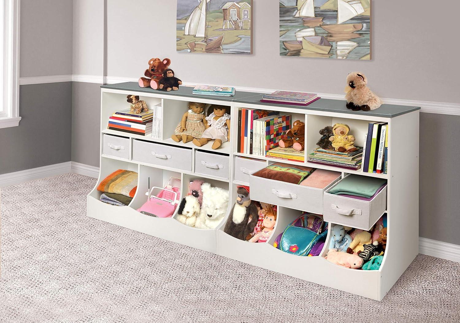 Badger Basket Combo Bin Storage Unit with Three Baskets - Solid White/Woodgrain Gray