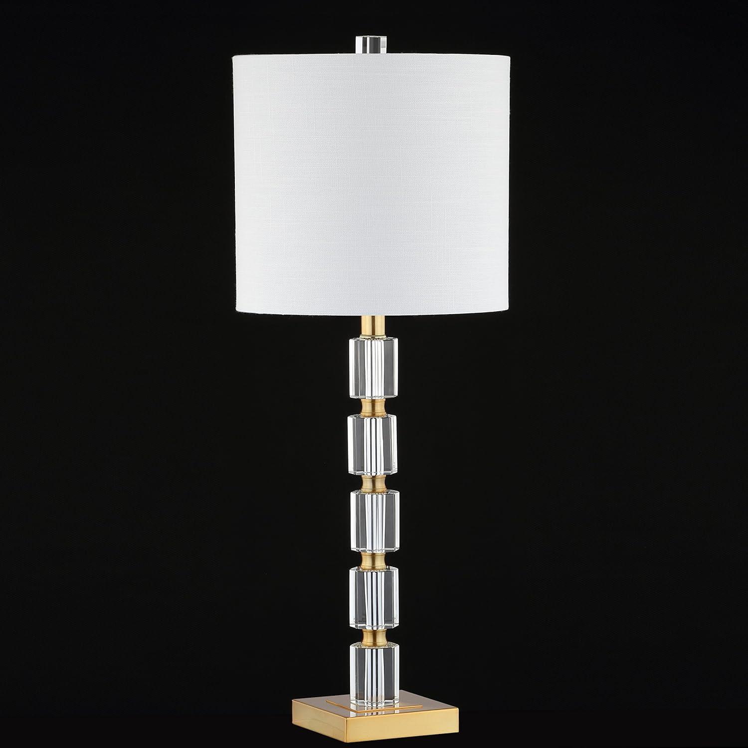 Elegant White Linen Shade Crystal LED Table Lamp Set, 28.5" Height