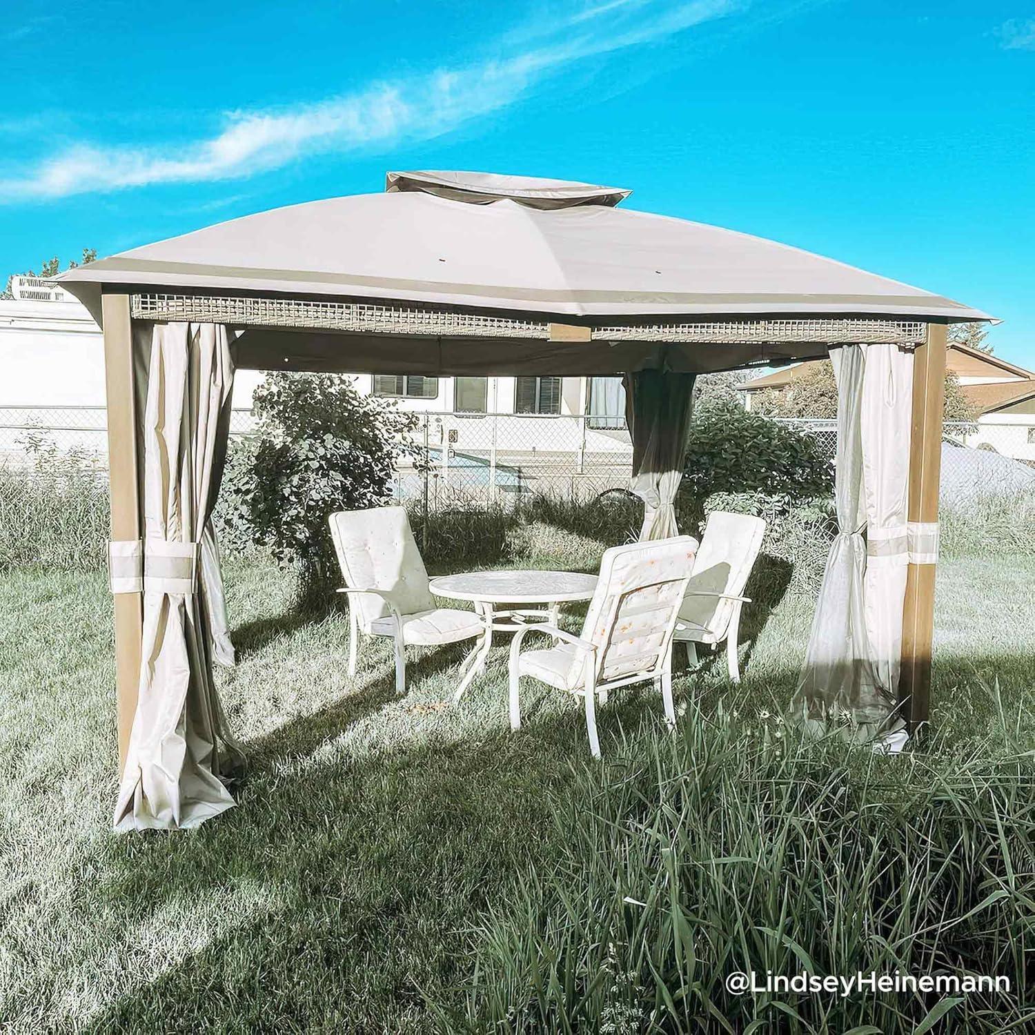 Sunjoy  Outdoor Patio Steel Frame 11 x 13 ft. 2-Tier Soft Top Gazebo,Netting and Curtains