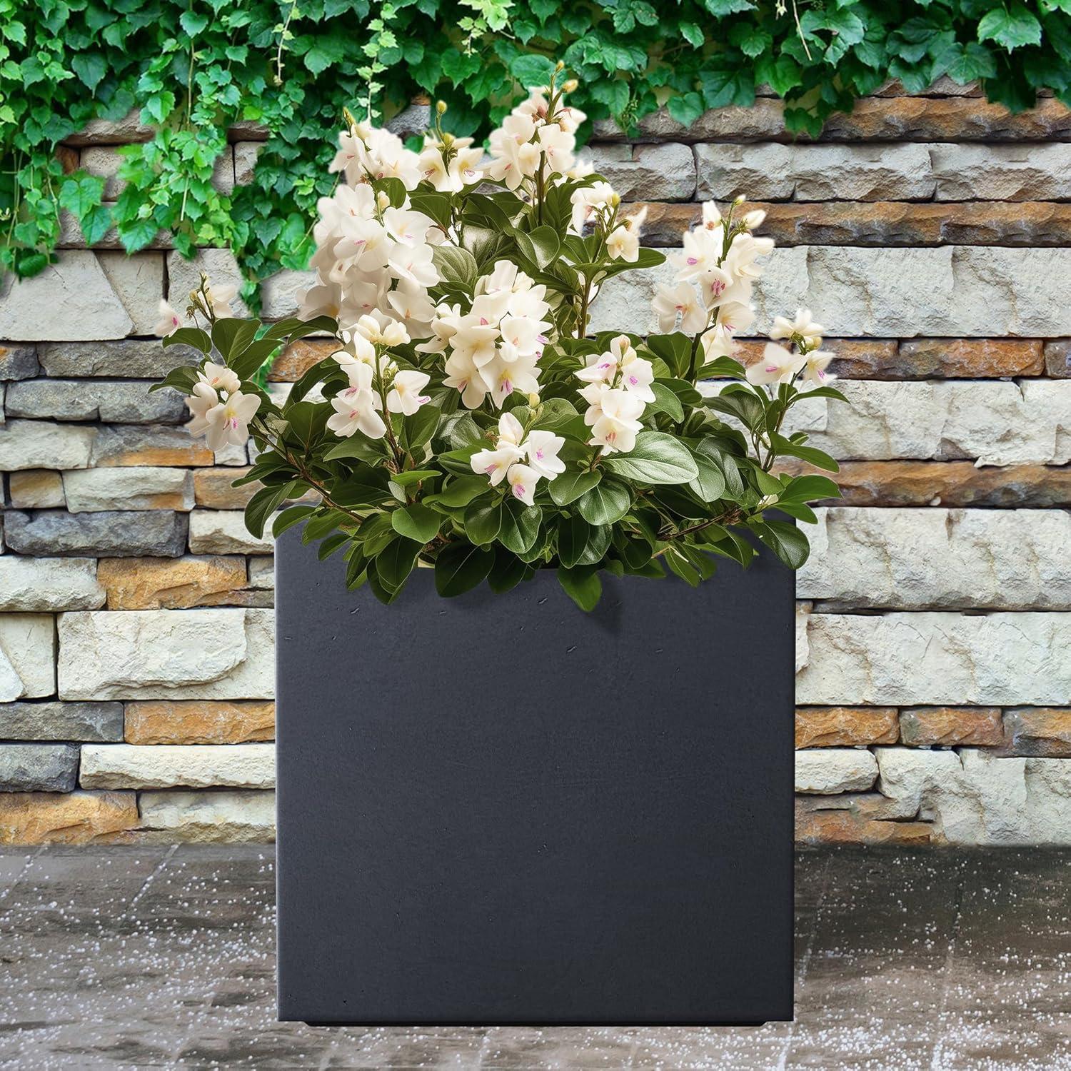 Rosemead Home & Garden, Inc. 12" Wide Kante Lightweight Modern Outdoor Concrete Square Decorative Planter Charcoal Black