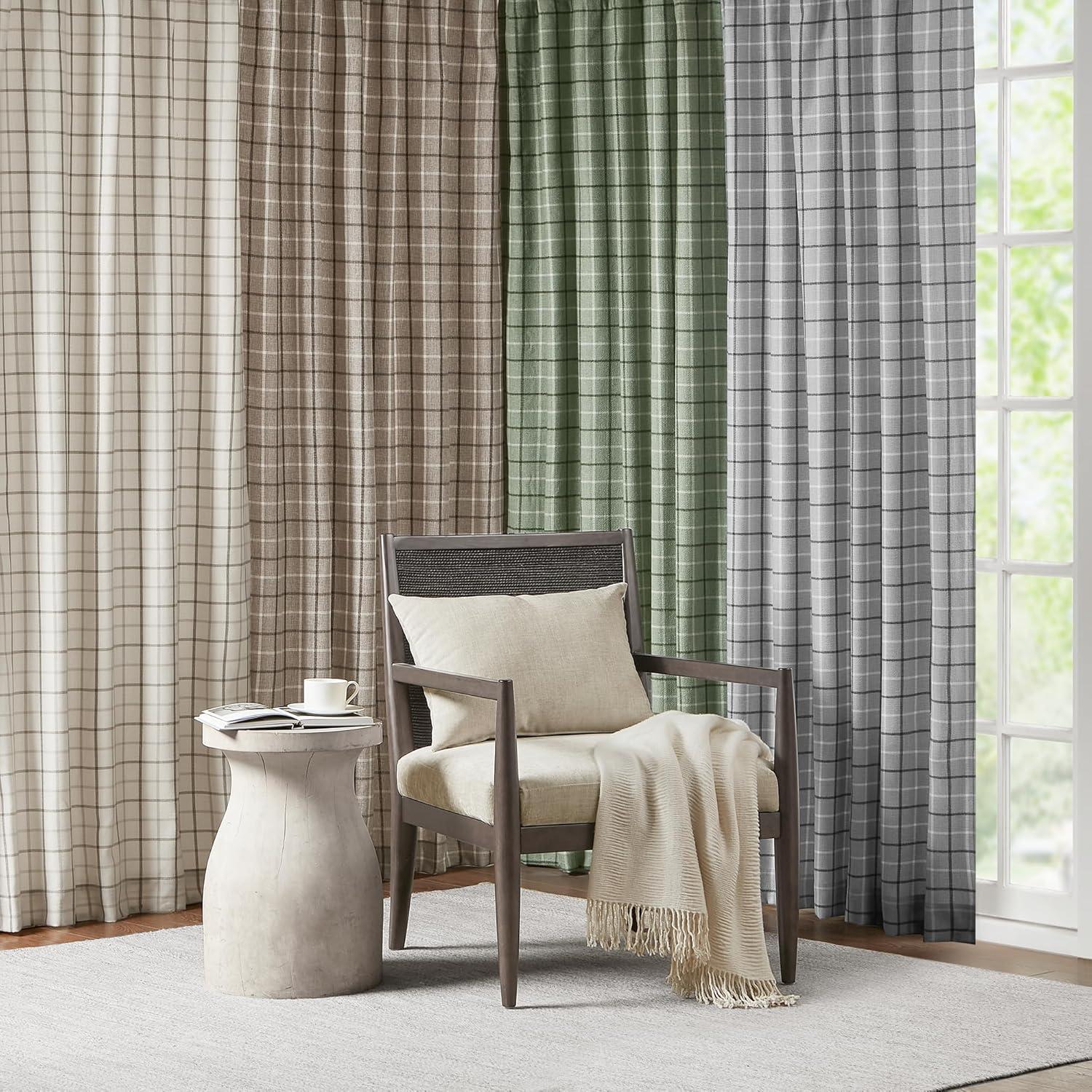 Anaheim Woven Plaid Room Darkening Thermal Fleece Lined Single Curtain Panel