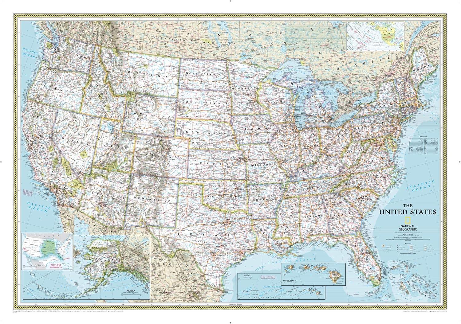 National Geographic Laminated United States Wall Map