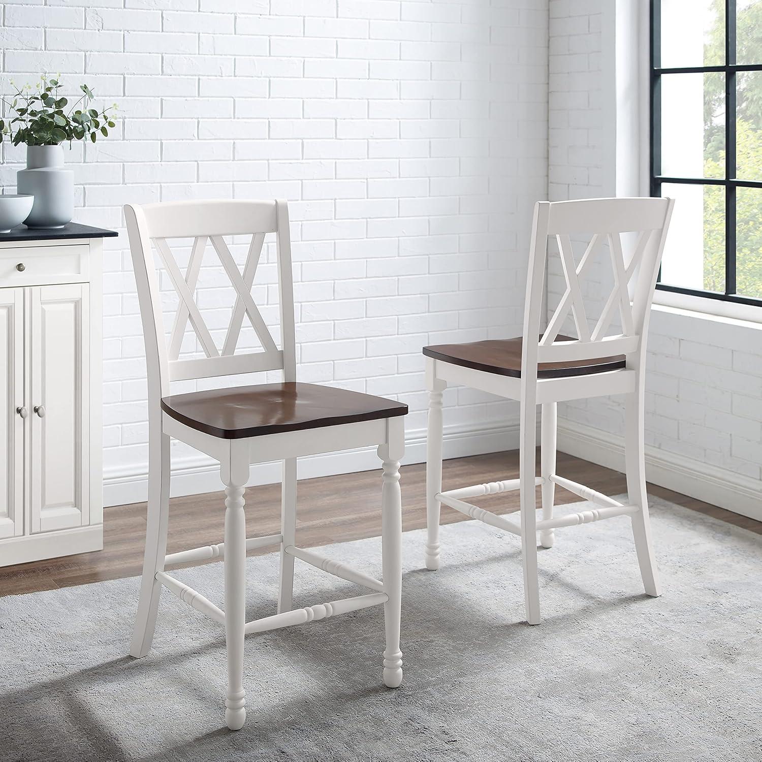 Set of 2 Shelby Counter Height Barstools Distressed White - Crosley: Rubberwood Frame, Non-Upholstered, Traditional Design