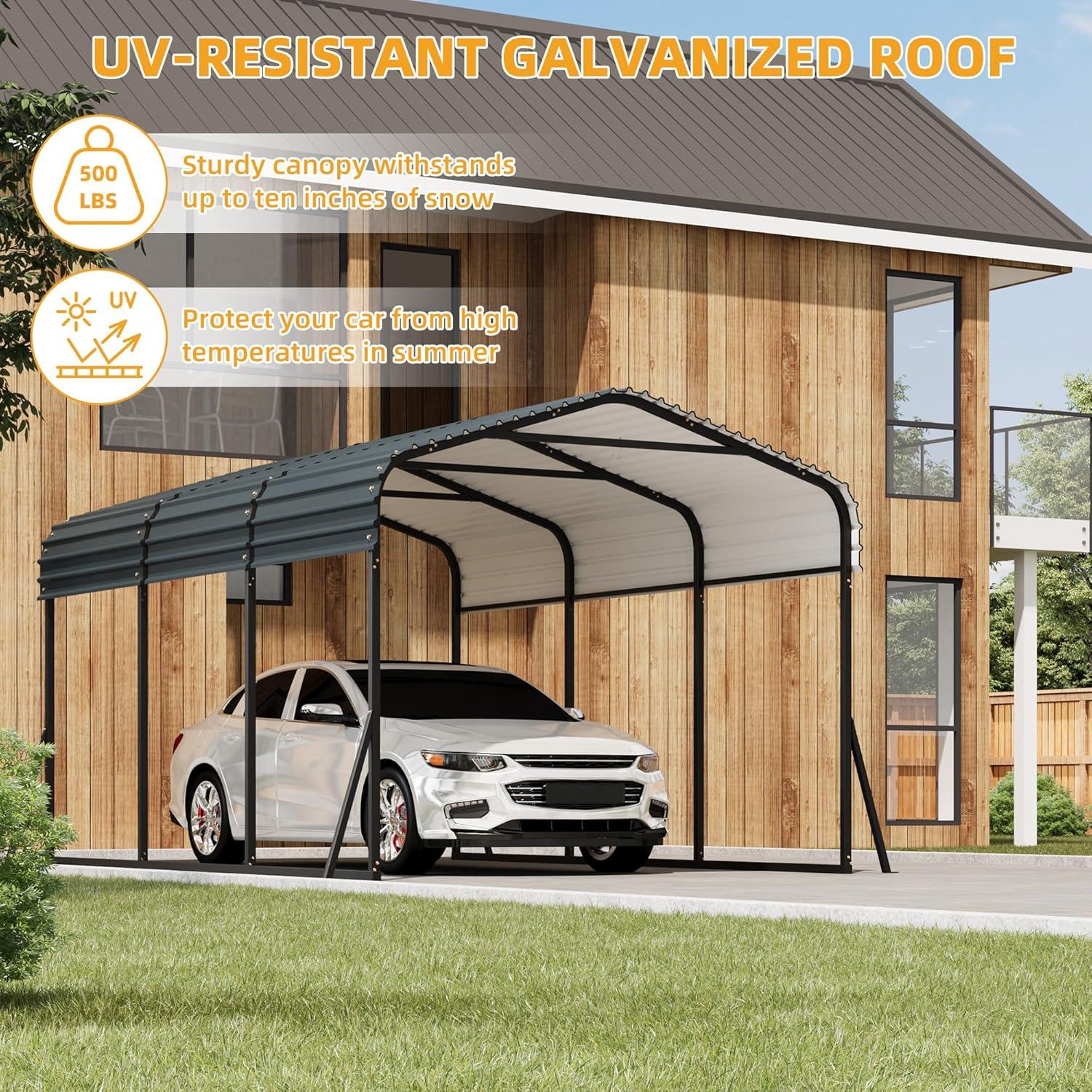 Tolead Heavy Duty Galvanized 10' x 15' Grey Carport