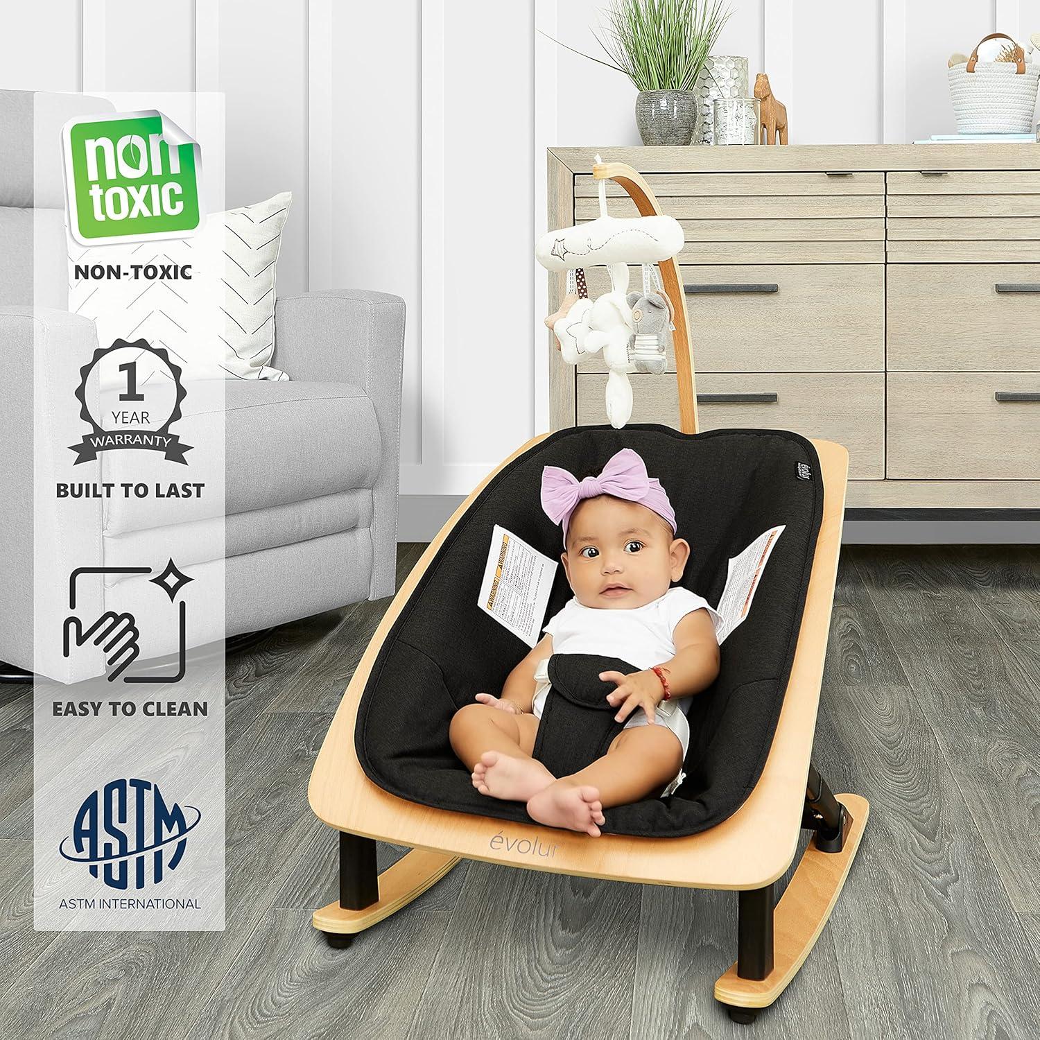 Sleek Black Beechwood 2-in-1 Baby Rocker & Chair