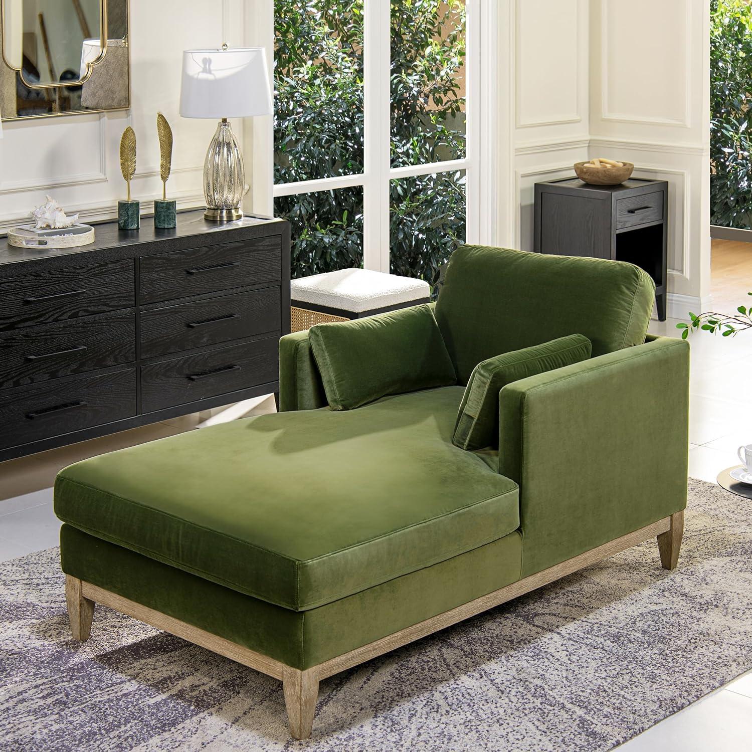 Jennifer Taylor Home Knox 65" Modern Farmhouse Performance Velvet Living Room Chaise Lounge Chair in Olive Green