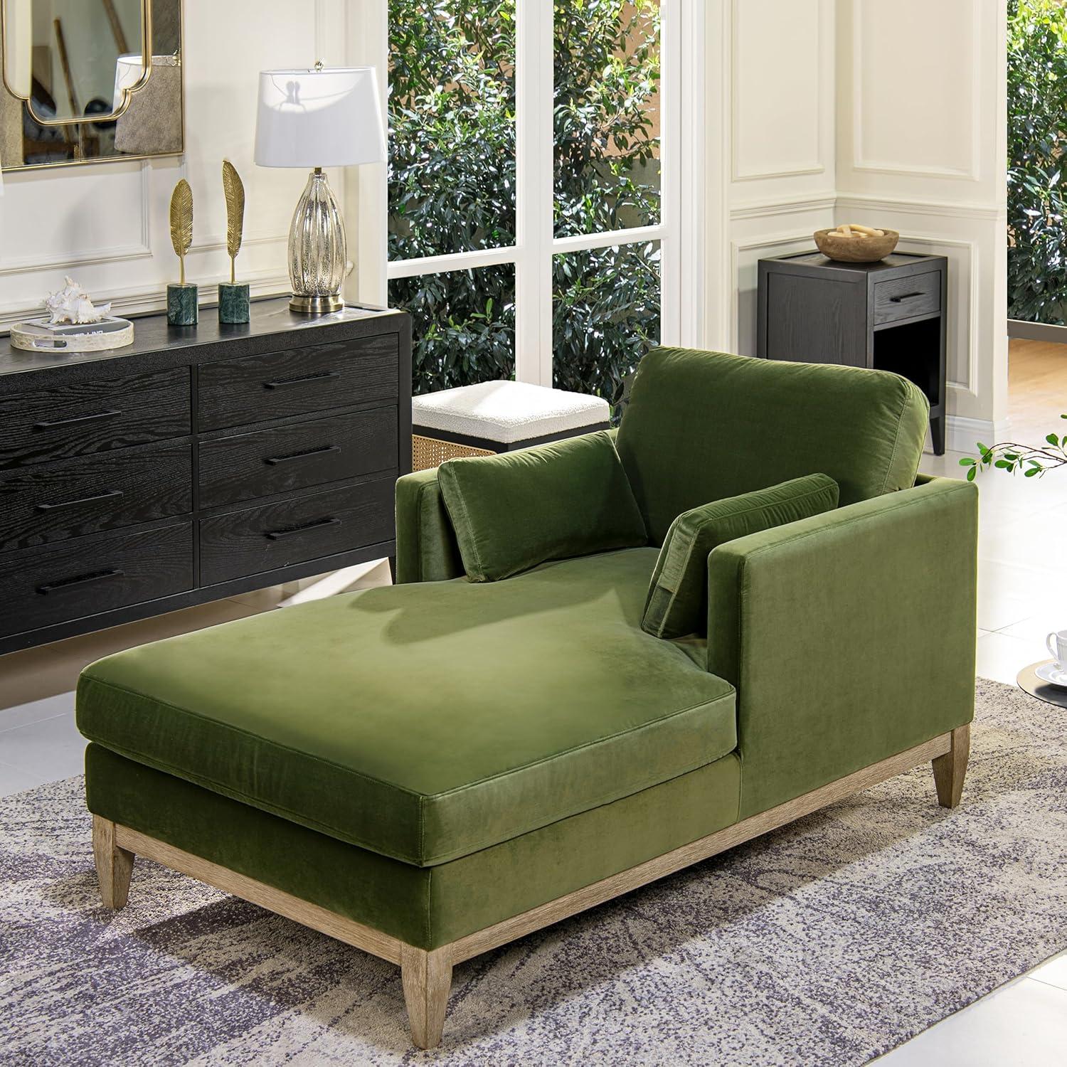 Jennifer Taylor Home Knox 65" Modern Farmhouse Performance Velvet Living Room Chaise Lounge Chair in Olive Green
