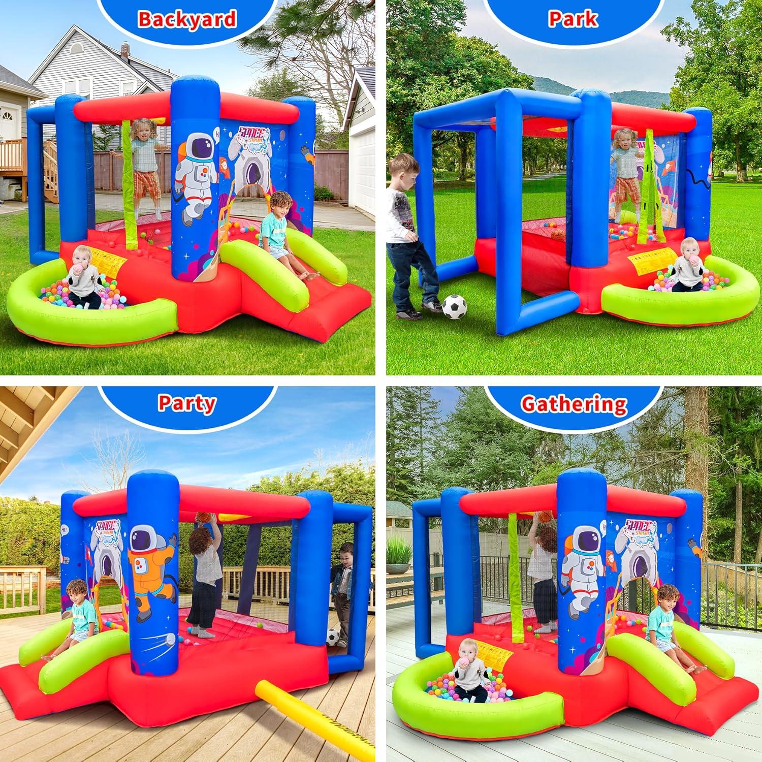 Inflatable Bounce House with Slide, Jumping Castle with Blower for Kids Play House with Wave Pool