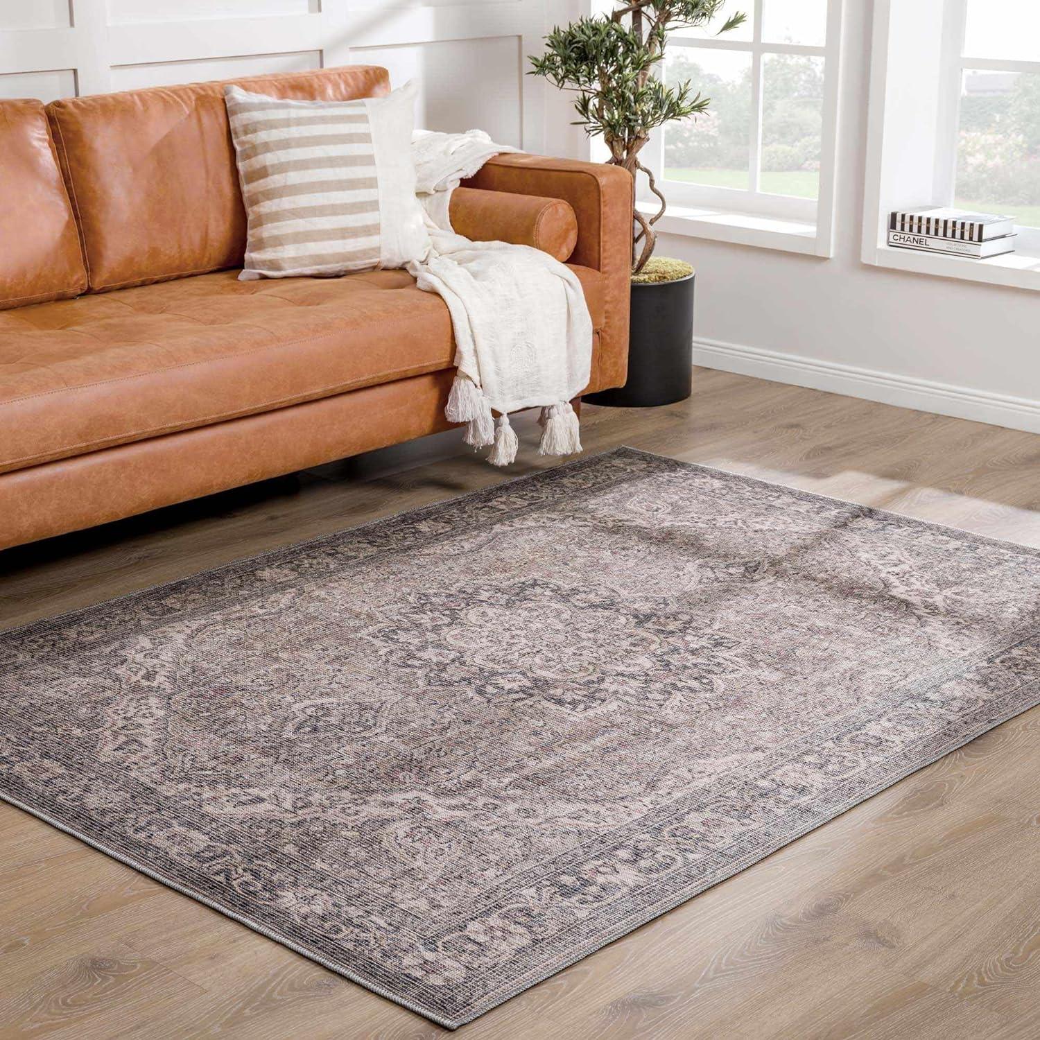 Greenpoint Black and Beige Medallion Washable Rug 7'10" x 10'2"