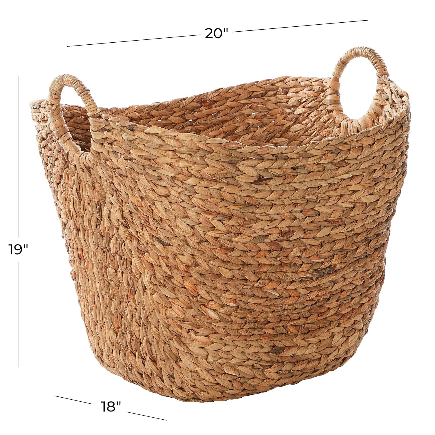 DecMode 23", 21", 19", 16", Brown Seagrass Handmade Storage Basket with Metal Handles, 5-Pieces