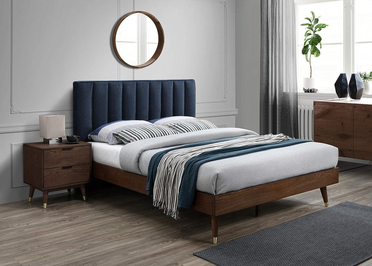 Elegant Vance Grey Linen Queen Bed with Tufted Wood Frame