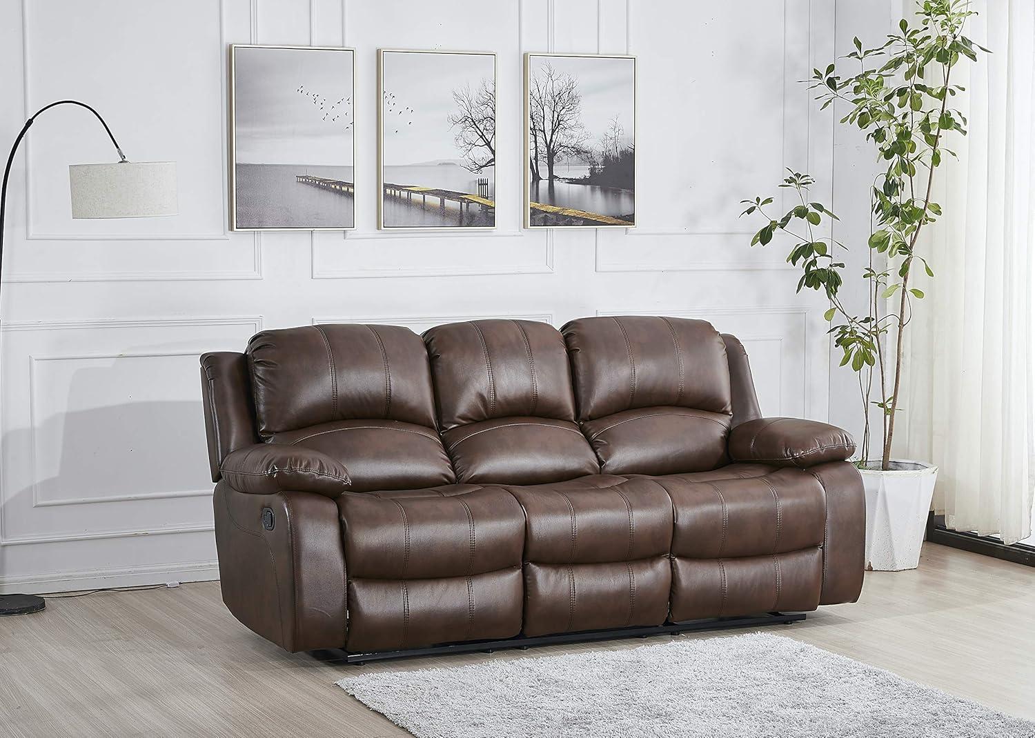 Betsy Furniture Loveseat Brown Faux Leather Sofa Set