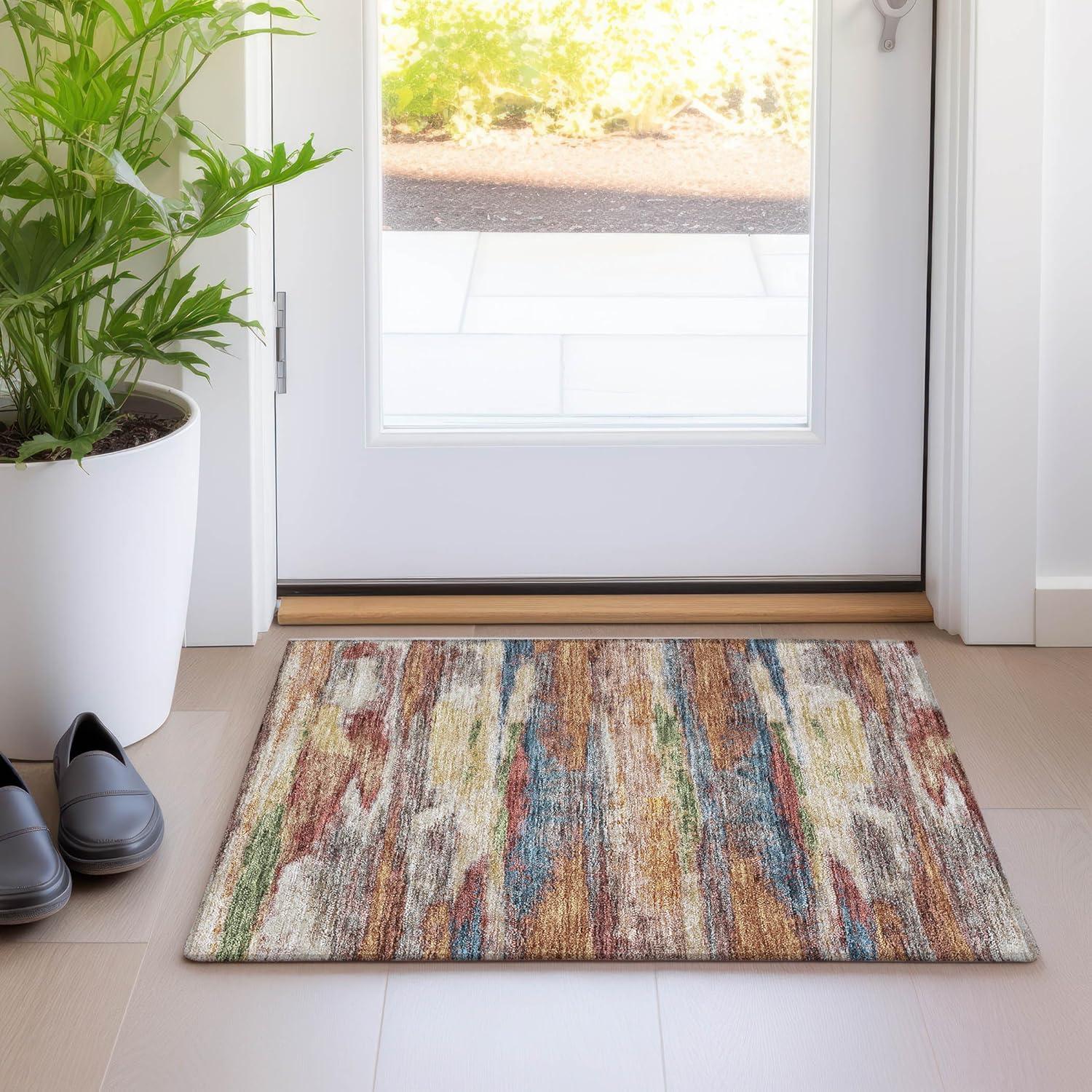 Abstract Multicolor Synthetic Flat Woven 10' x 14' Rug