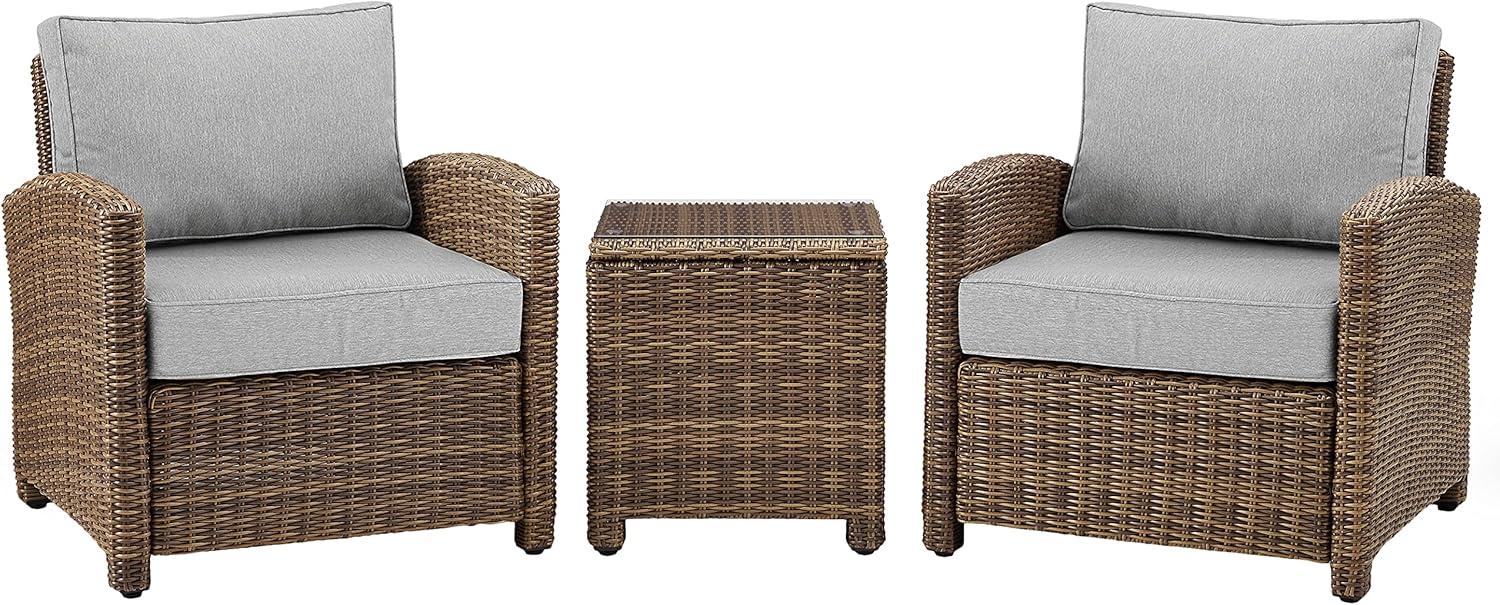Bradenton 3pc Outdoor Wicker Arm Chairs with Side Table: Steel Frame, UV-Resistant - Crosley