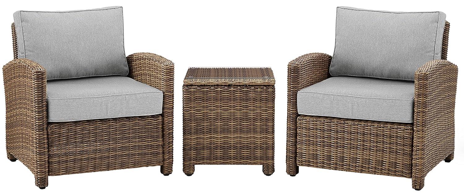 Bradenton 3pc Outdoor Wicker Arm Chairs with Side Table: Steel Frame, UV-Resistant - Crosley