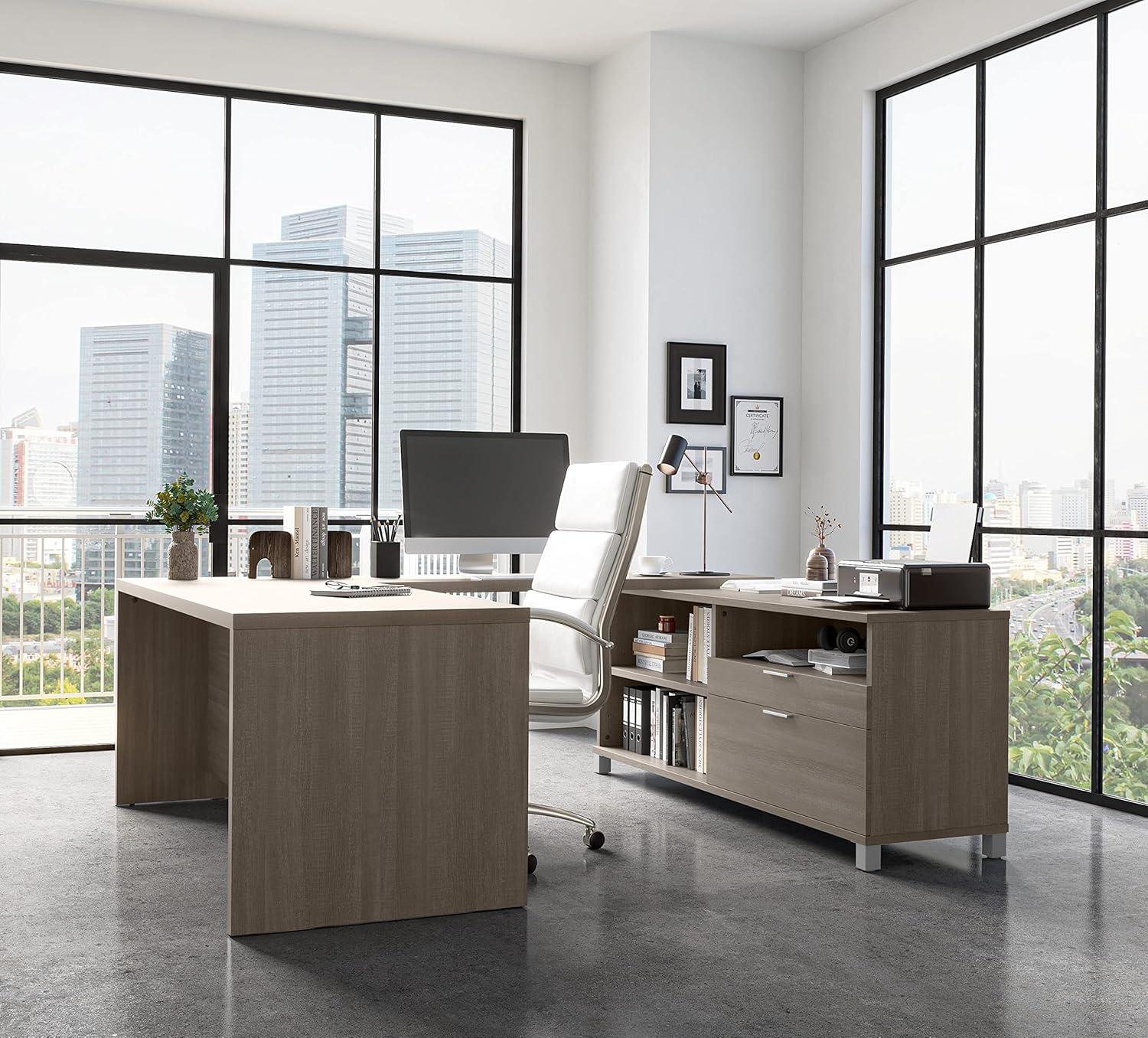 Pemberly Row U Shaped Computer Desk in Bark Grey