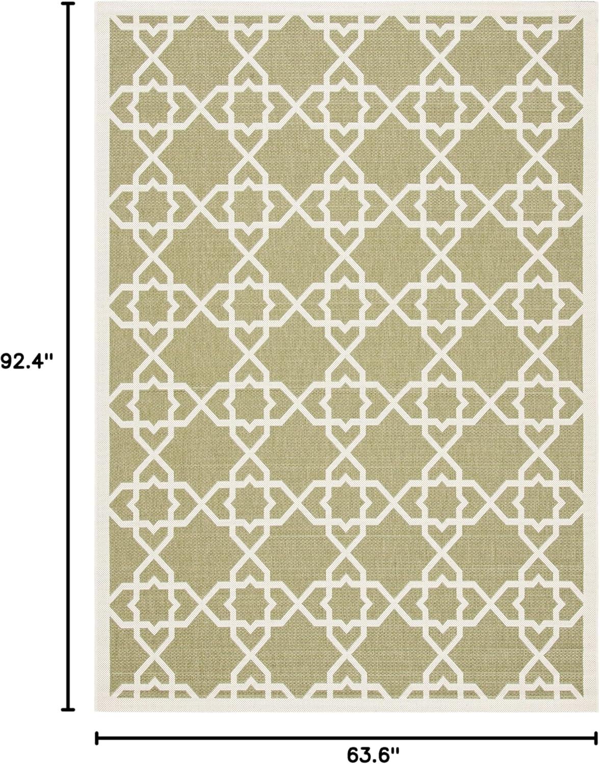 SAFAVIEH Courtyard Carol Geometric Indoor/Outdoor Area Rug, 5'3" x 7'7", Green/Beige