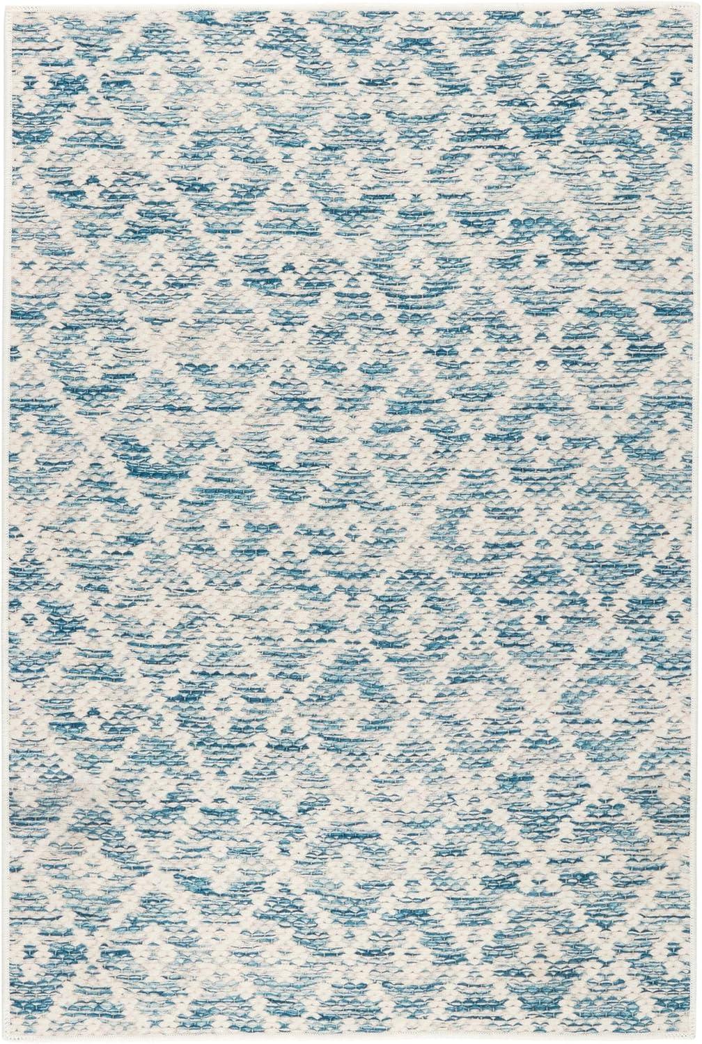 Melange Diamond Blue Machine Washable Rug