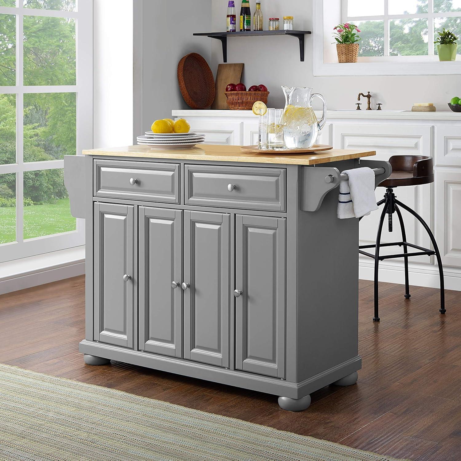 Alexandria Kitchen Island with Wood Top Vintage Gray/Natural - Crosley