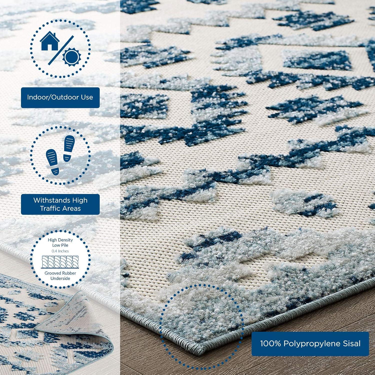 Ivory and Blue Trellis 8' x 10' Synthetic Easy-Care Area Rug