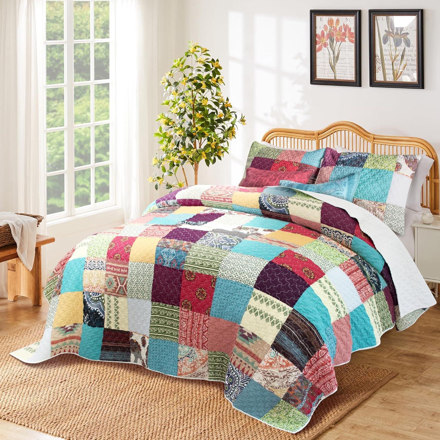 Greenland Home Fashions Renee Upcycle Luxurious Comfortable 3 Pieces Quilt Set Multicolor