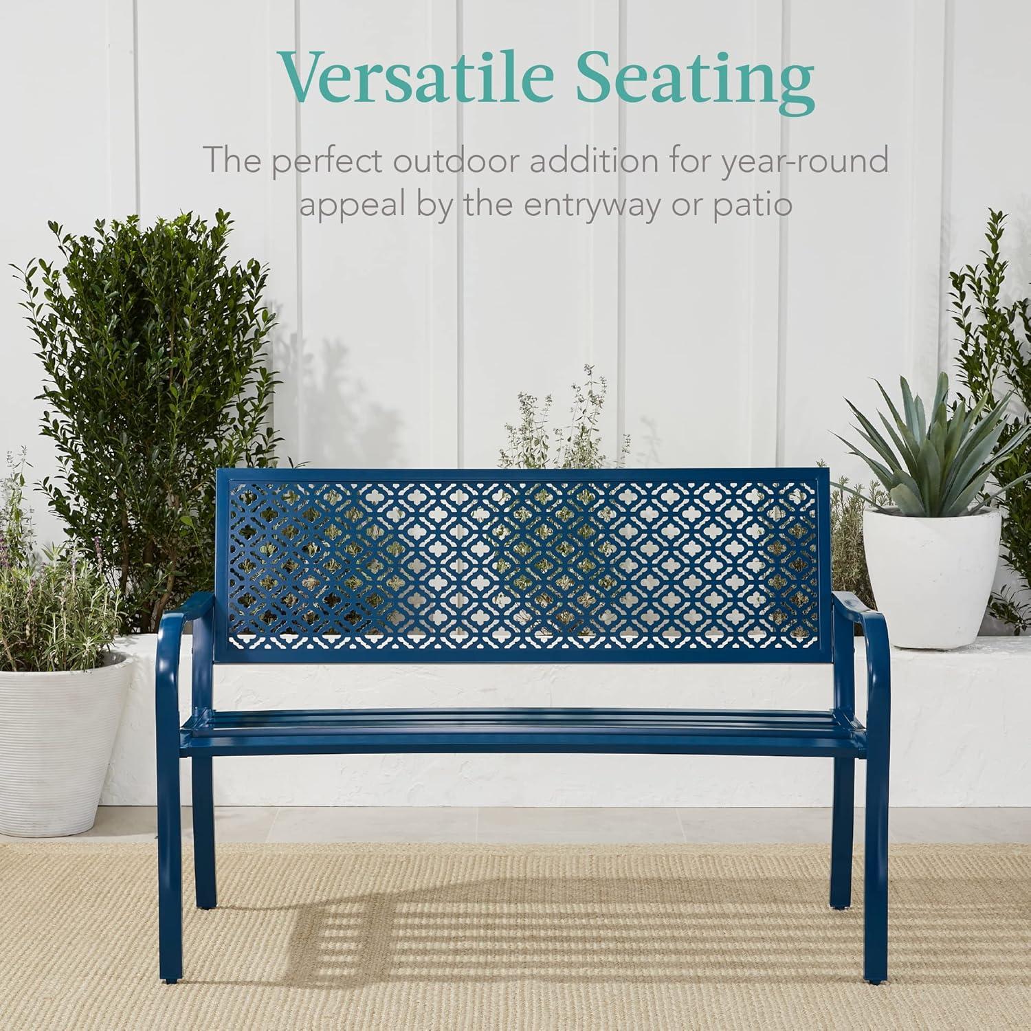 Red Barrel Studio® 2-Person Outdoor Metal Bench with Geometric Backrest, 790lb Capacity, for Garden, Patio, and Entryway
