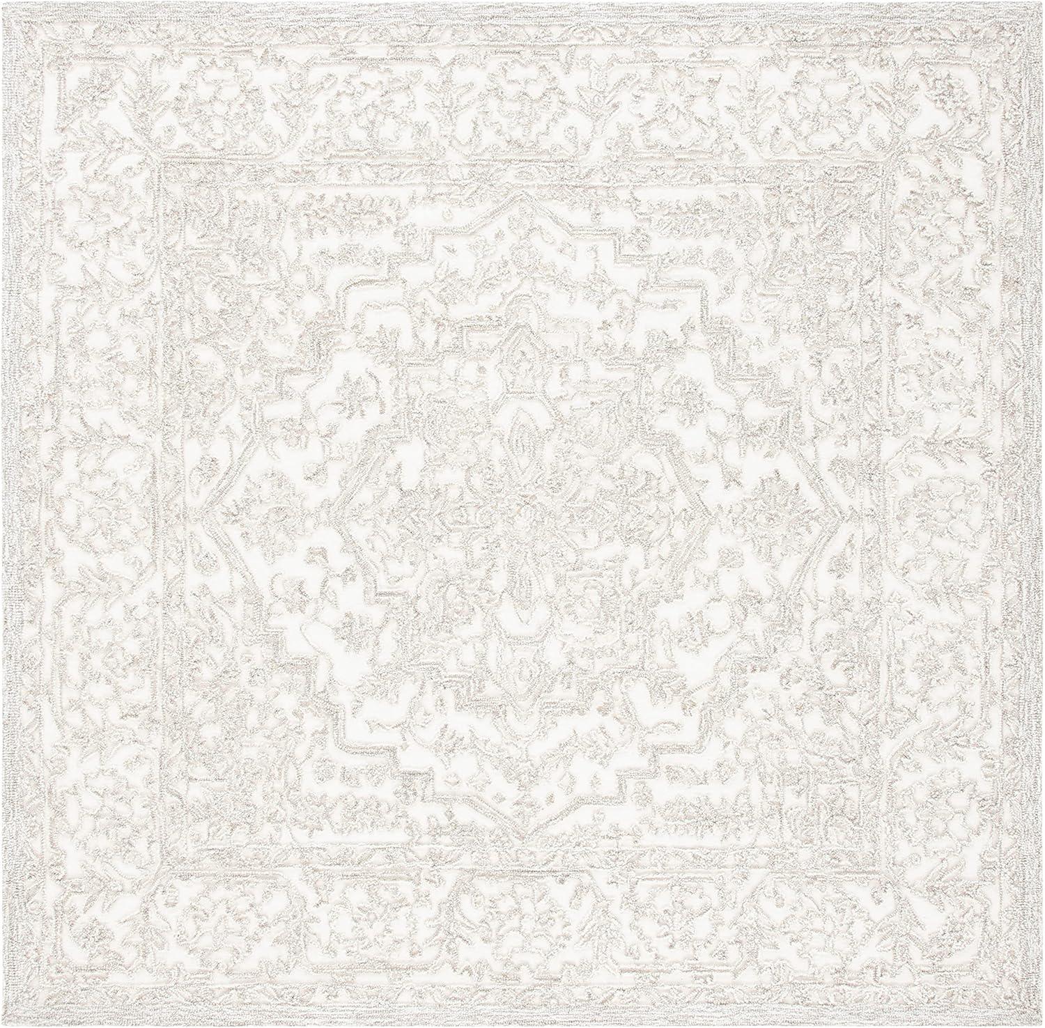 Ivory Hand-Tufted Wool Square Area Rug, 6' x 6'