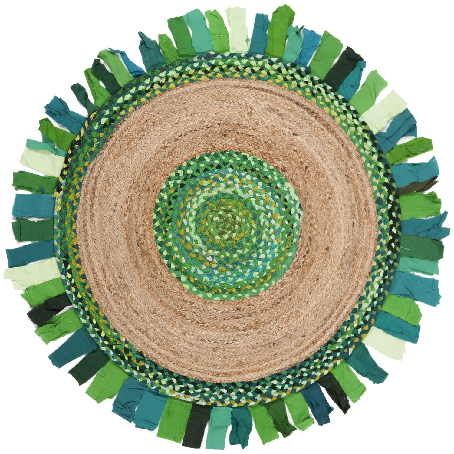 SAFAVIEH Cape Cod Susan Striped Area Rug, Green/Natural, 3' x 3' Round