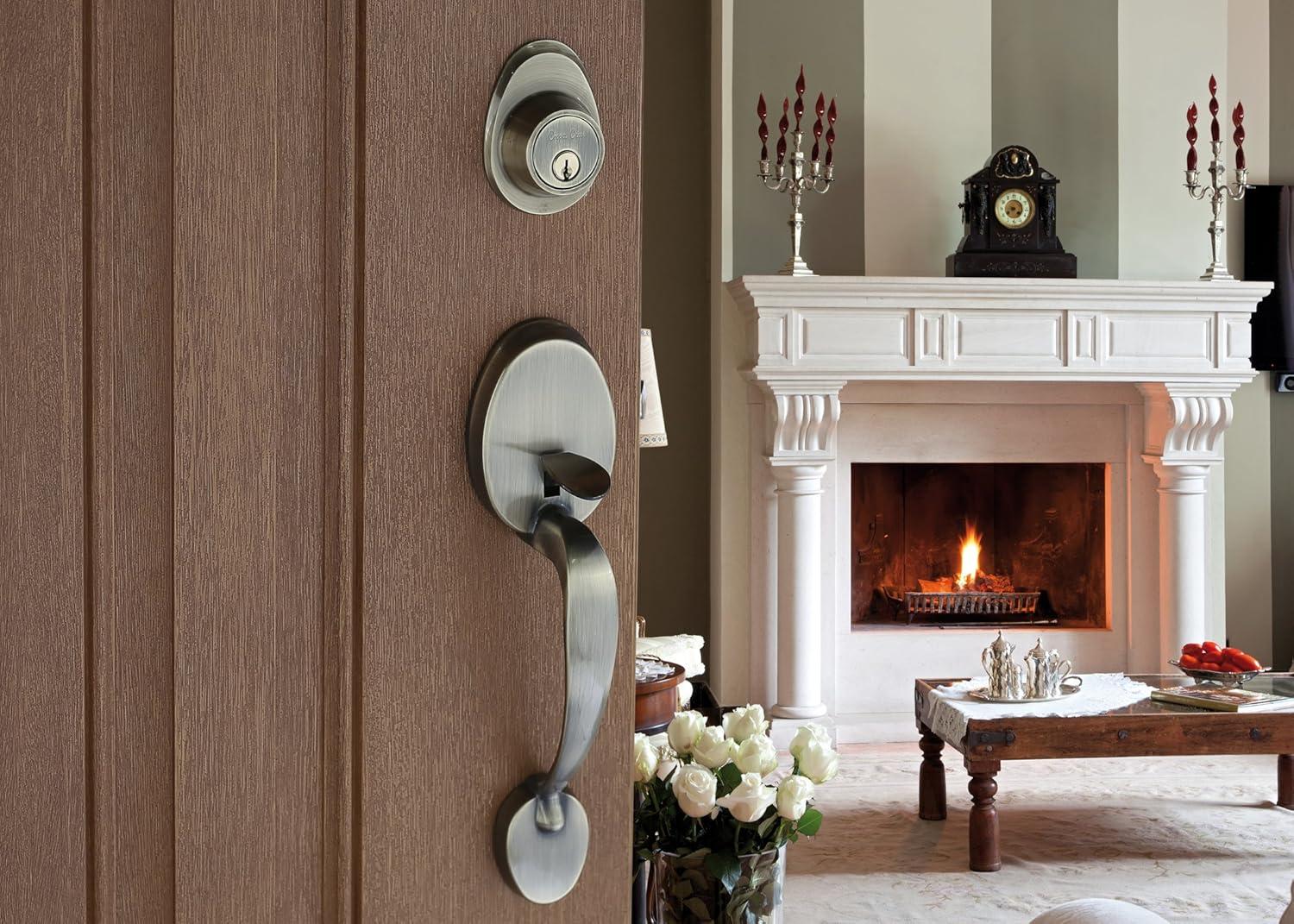 Copper Creek CZ2610xBK-AB Copper Creek Handleset with Single Cylinder Deadbolt and Door Knob and Colonial Rosette