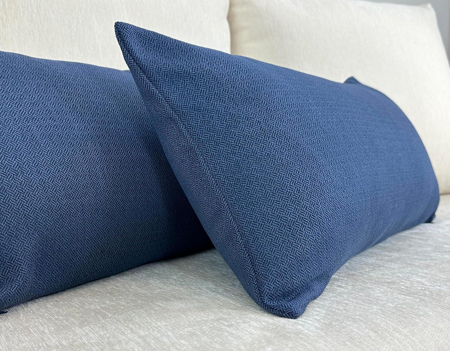 Aiking 2 Pieces of 12" x 24" Brushed 100% Polyester Decorative Lumbar Pillow Covers, Zipper Closure, Navy