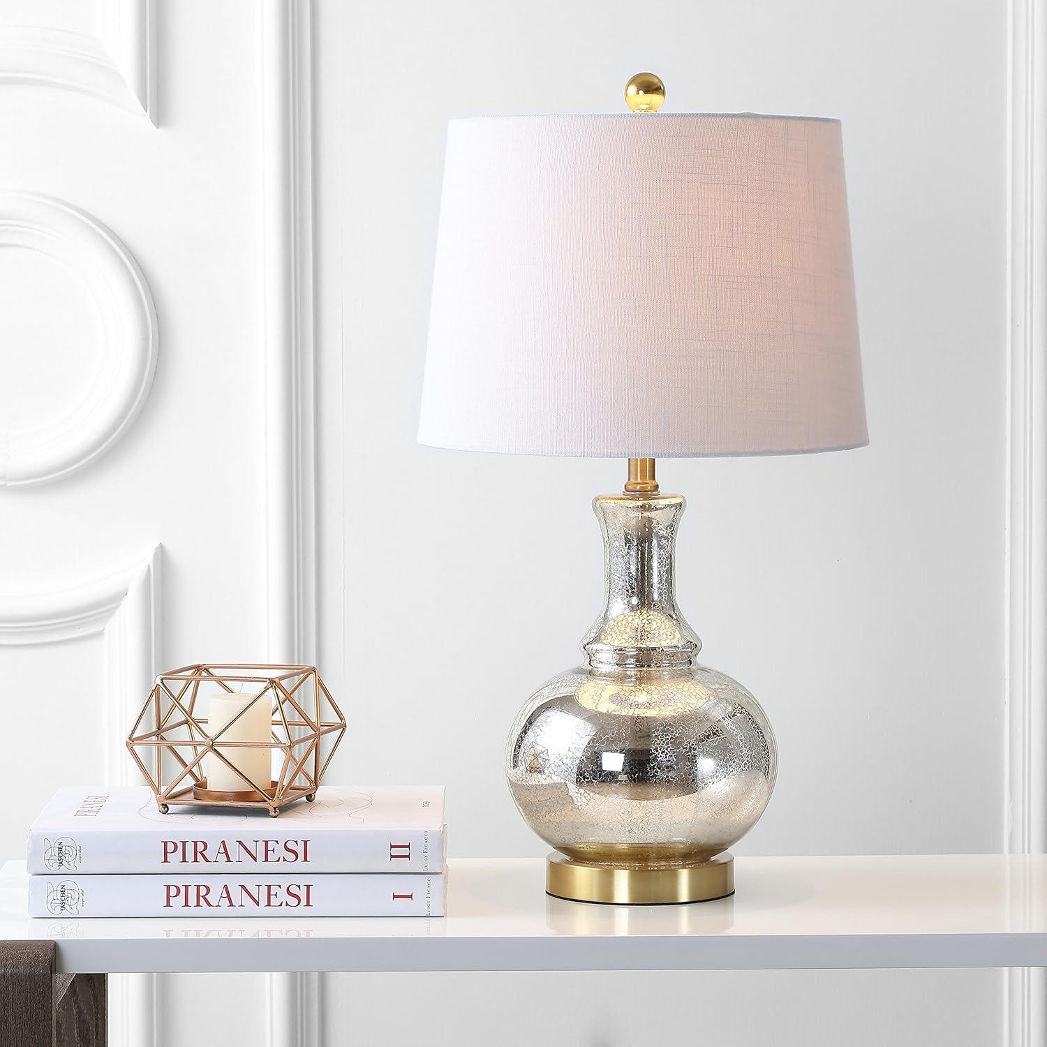 JONATHAN Y Lavelle 25" Glass LED Table Lamp, Mercury Silver/Brass Gold (Set of 2)