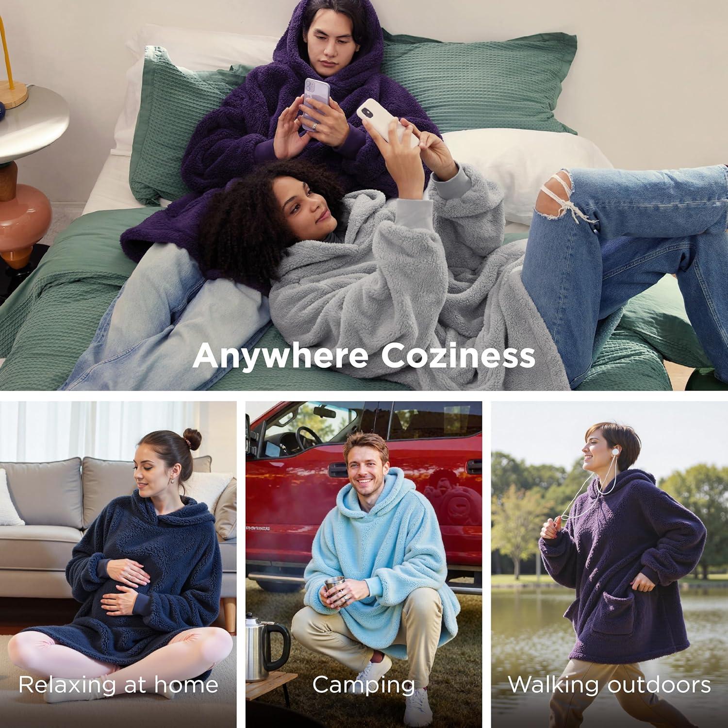 Bedsure Bedsure Wearable Blanket Hoodie Gifts For Women - Cozy Sherpa Hoodie Blanket For Adult Men, Warm Hooded Blanket Sweatshirt