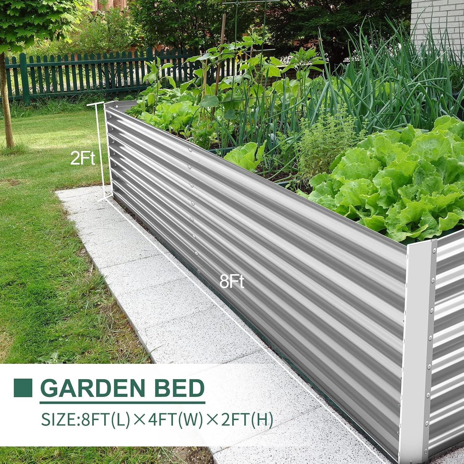 Large Silver Galvanized Steel Raised Garden Bed Kit