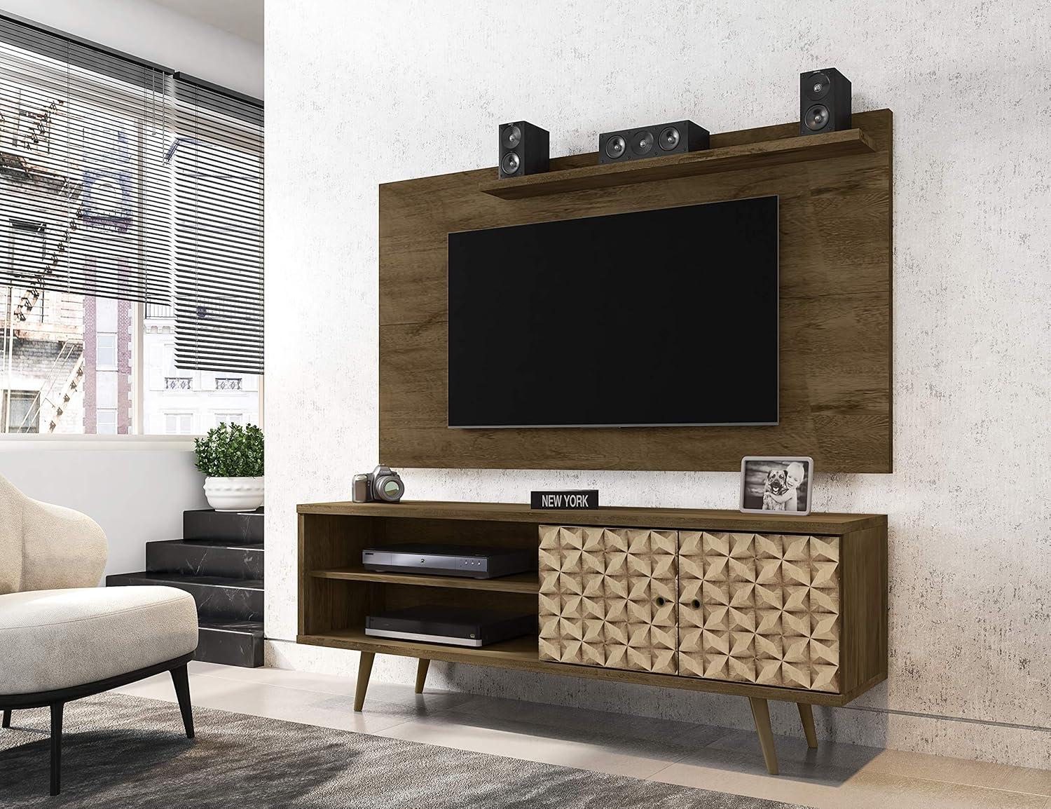 Liberty 2 Shelves and 2 Doors TV Stand for TVs up to 60" 3D Prints Rustic Brown - Manhattan Comfort: Mid-Century Modern Entertainment Center