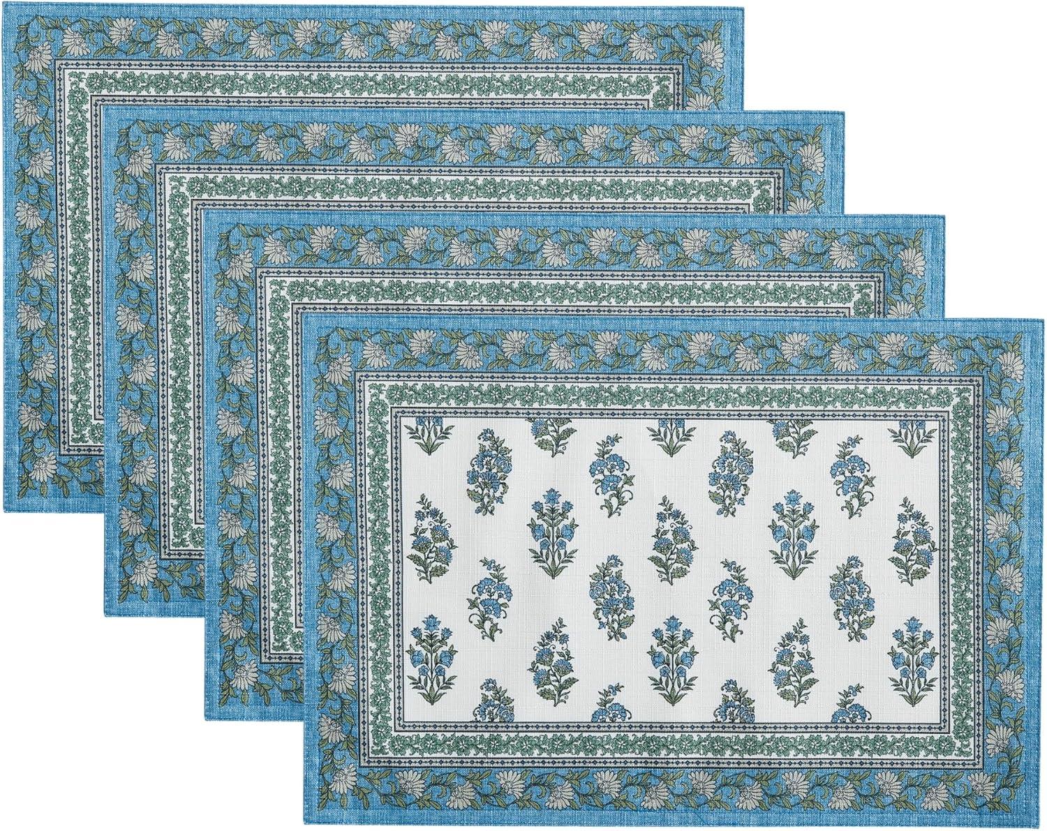 Tropez Multicolor Floral Block Print Indoor/Outdoor Placemats, Set of 4