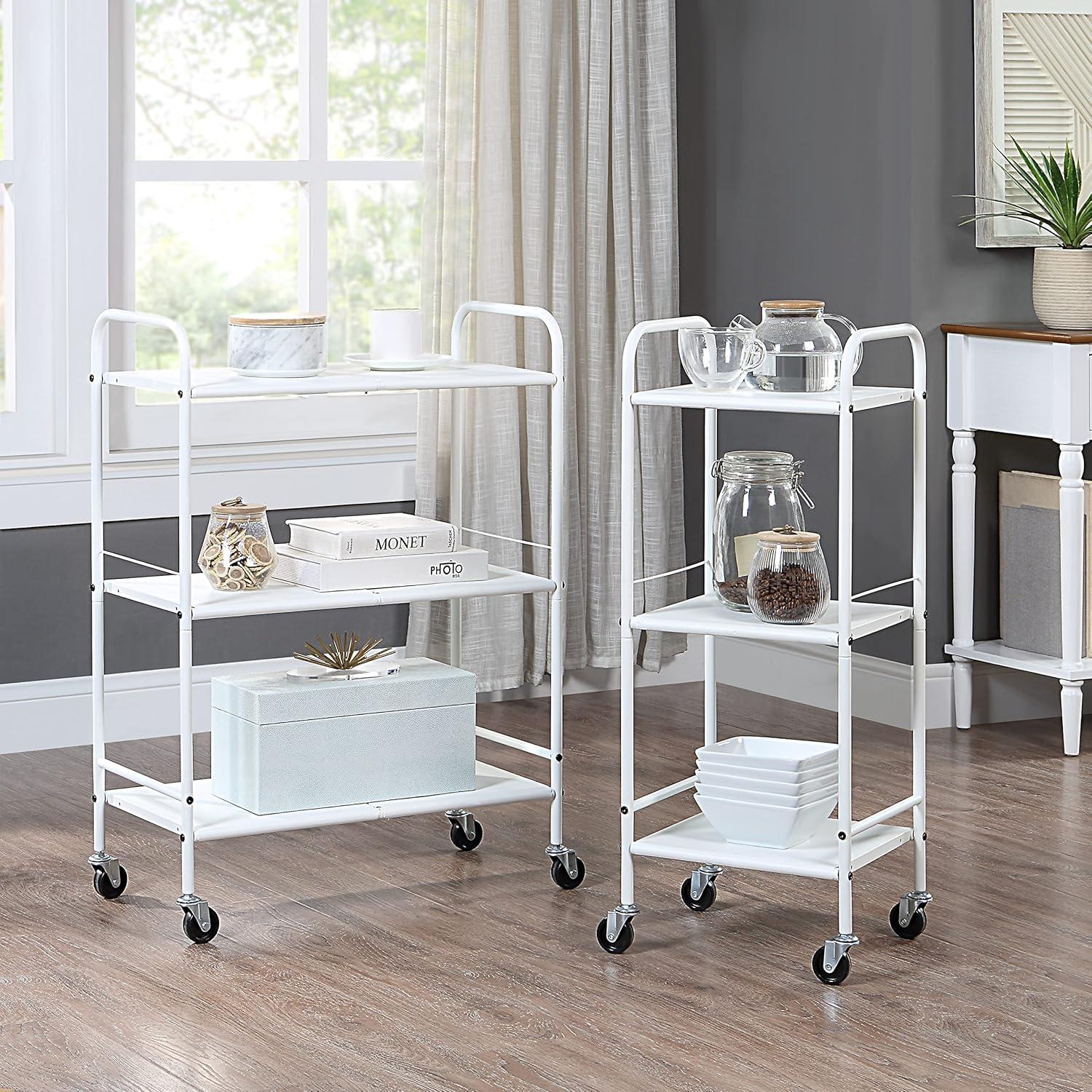 SunnyPoint 3-Tier Wide Rolling Organizer Utility Craft Cart White (YJ-WIDE-W)