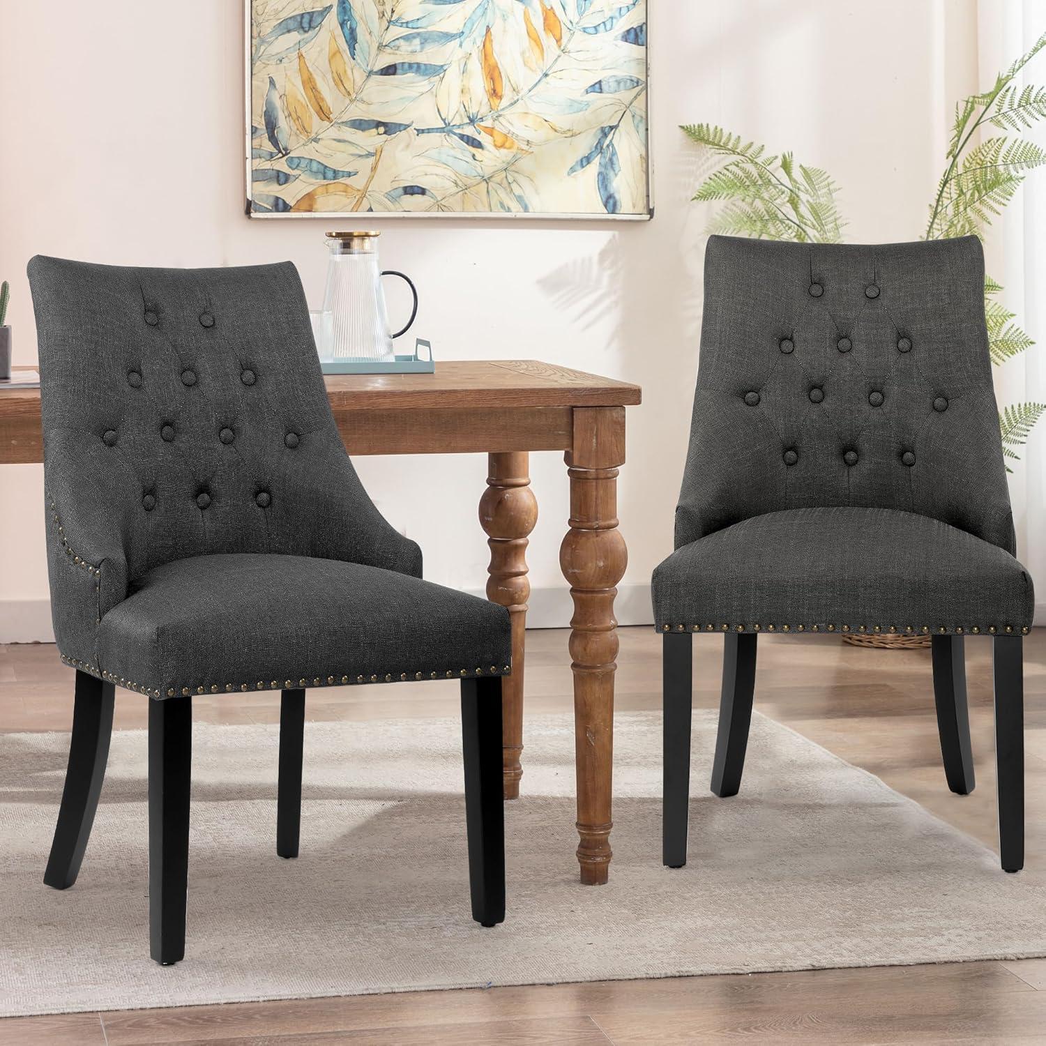 Xayoca Dining Chairs Set of 2,Upholstered Velvet Dining Room Chairs with Button-Tufted Decoration,Modern Kitchen Chairs with Nailhead Solid Wood Legs for Kitchen/Bedroom/Dining Room（Beige）