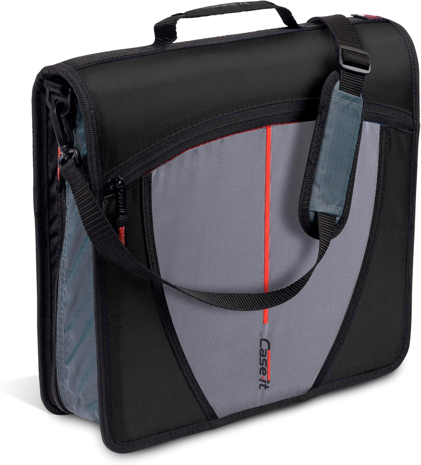 Case-it 3" Nylon Round Ring Zip Binder with Internal/External Pockets Black: Zipper Binder, 575 Sheet Capacity, 8 Pockets